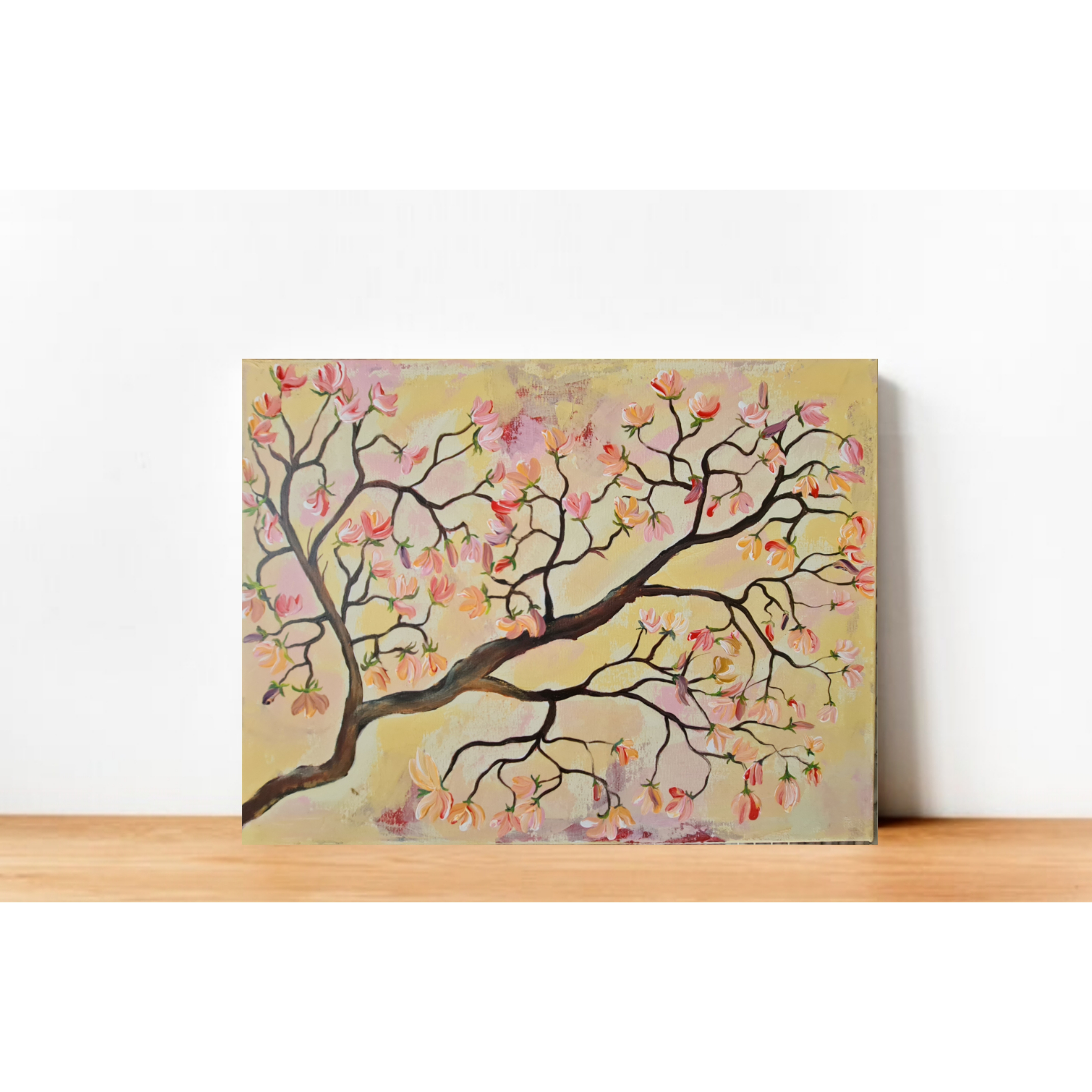 Blossoming Tree Branch Painting, Magnolia flower 