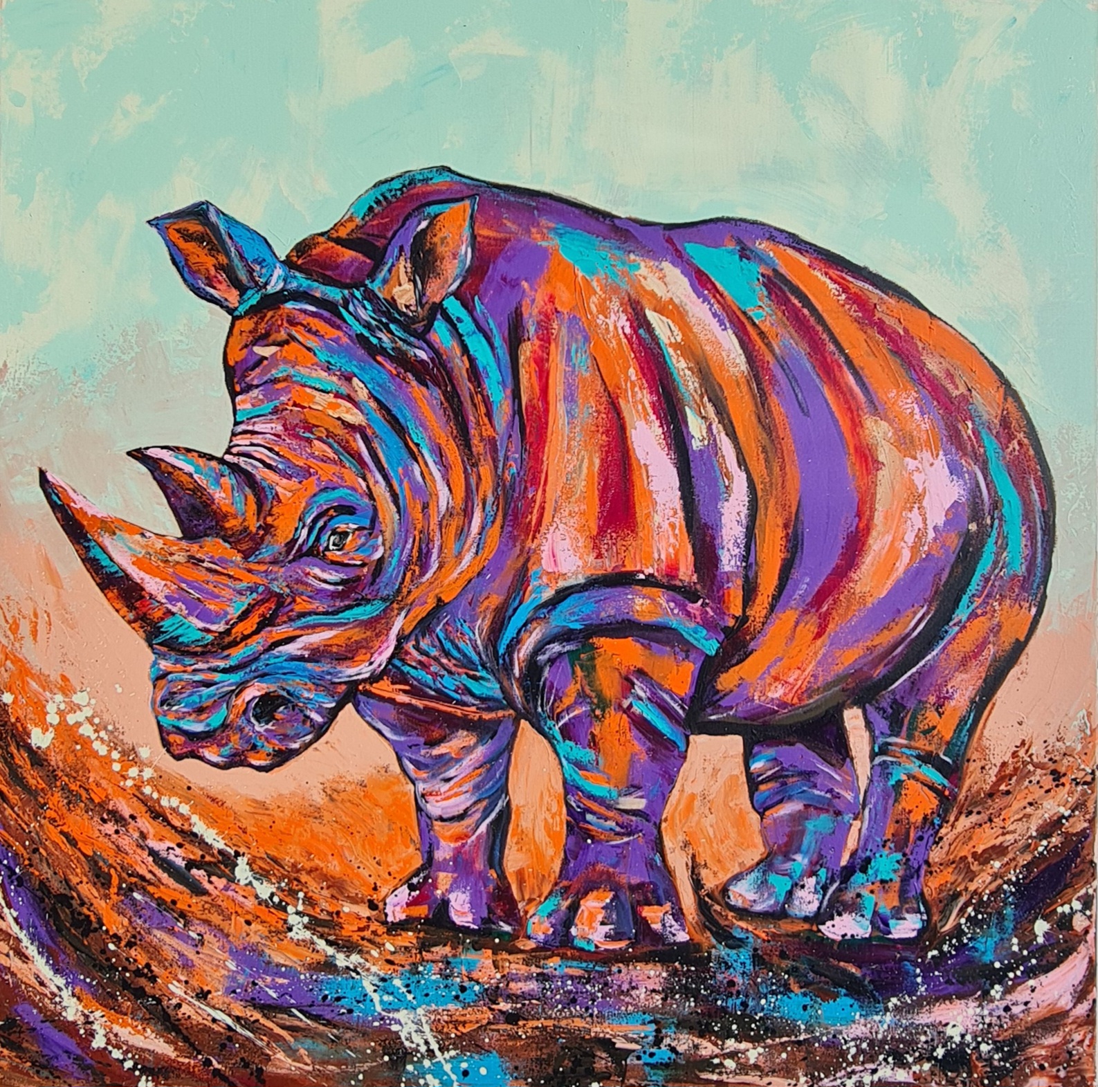 Colorful Rhino Painting