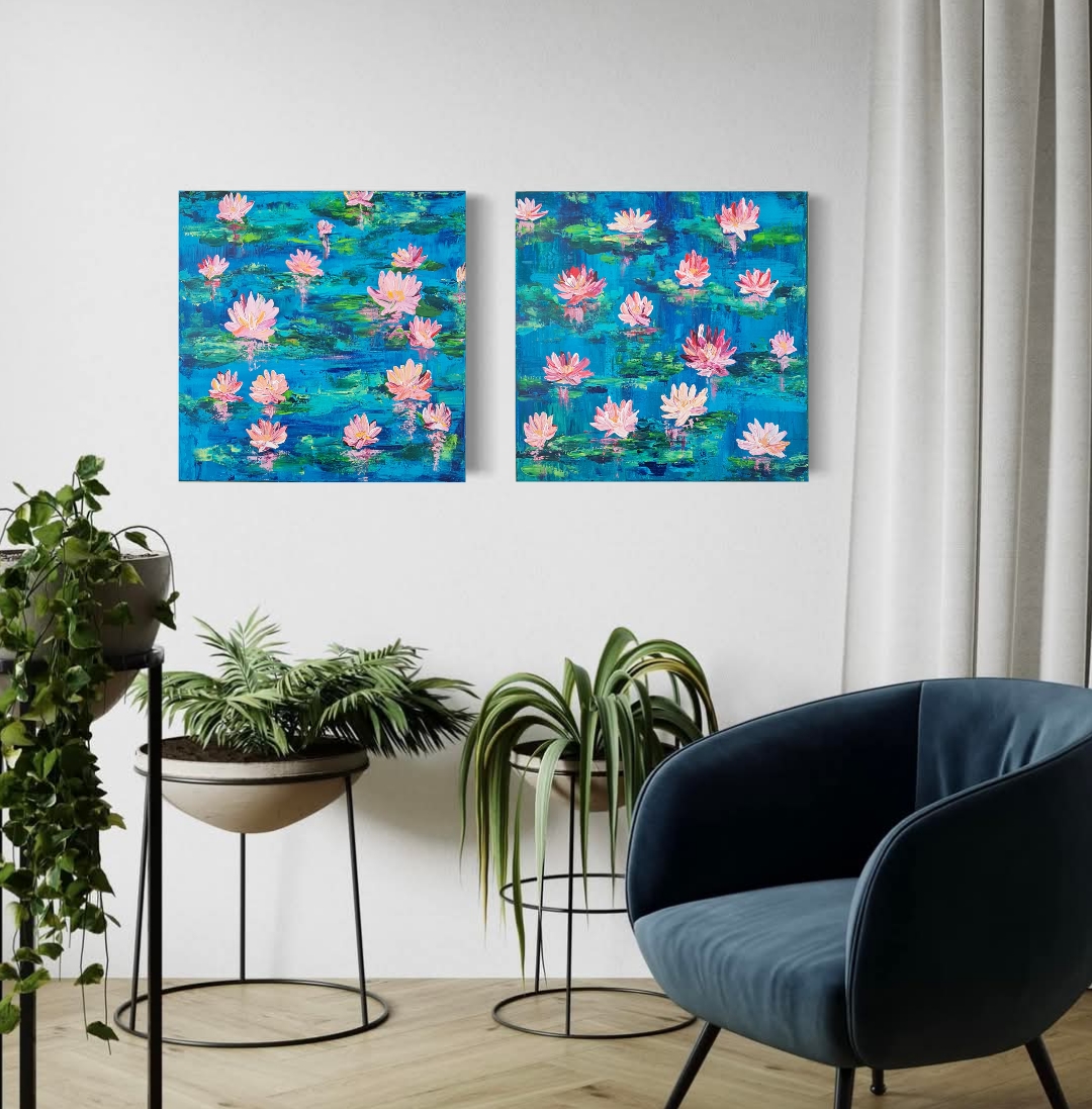 Lotus Pond Painting, Diptych set