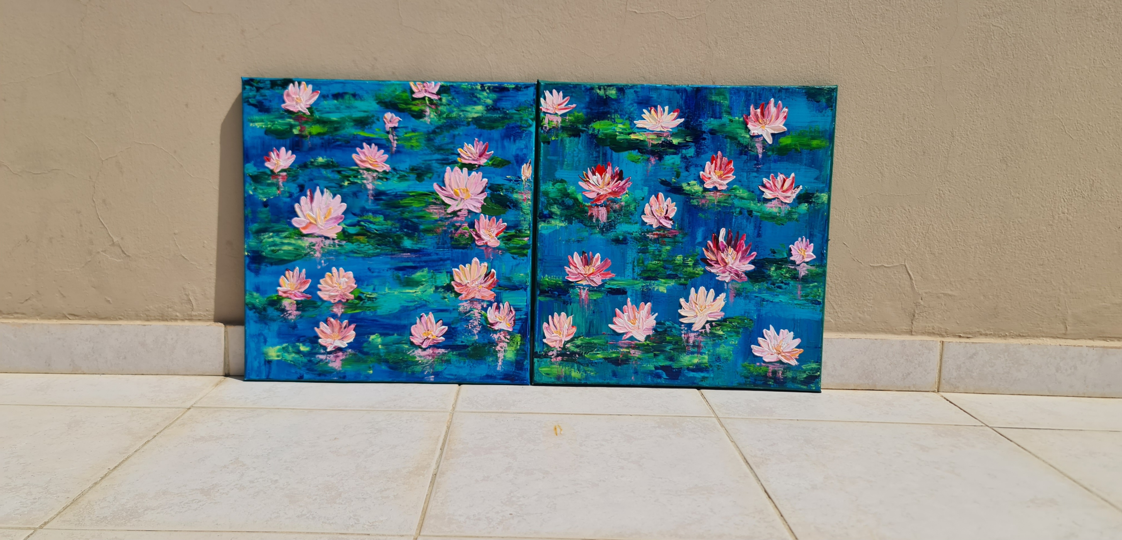 Lotus Pond Painting, Diptych set