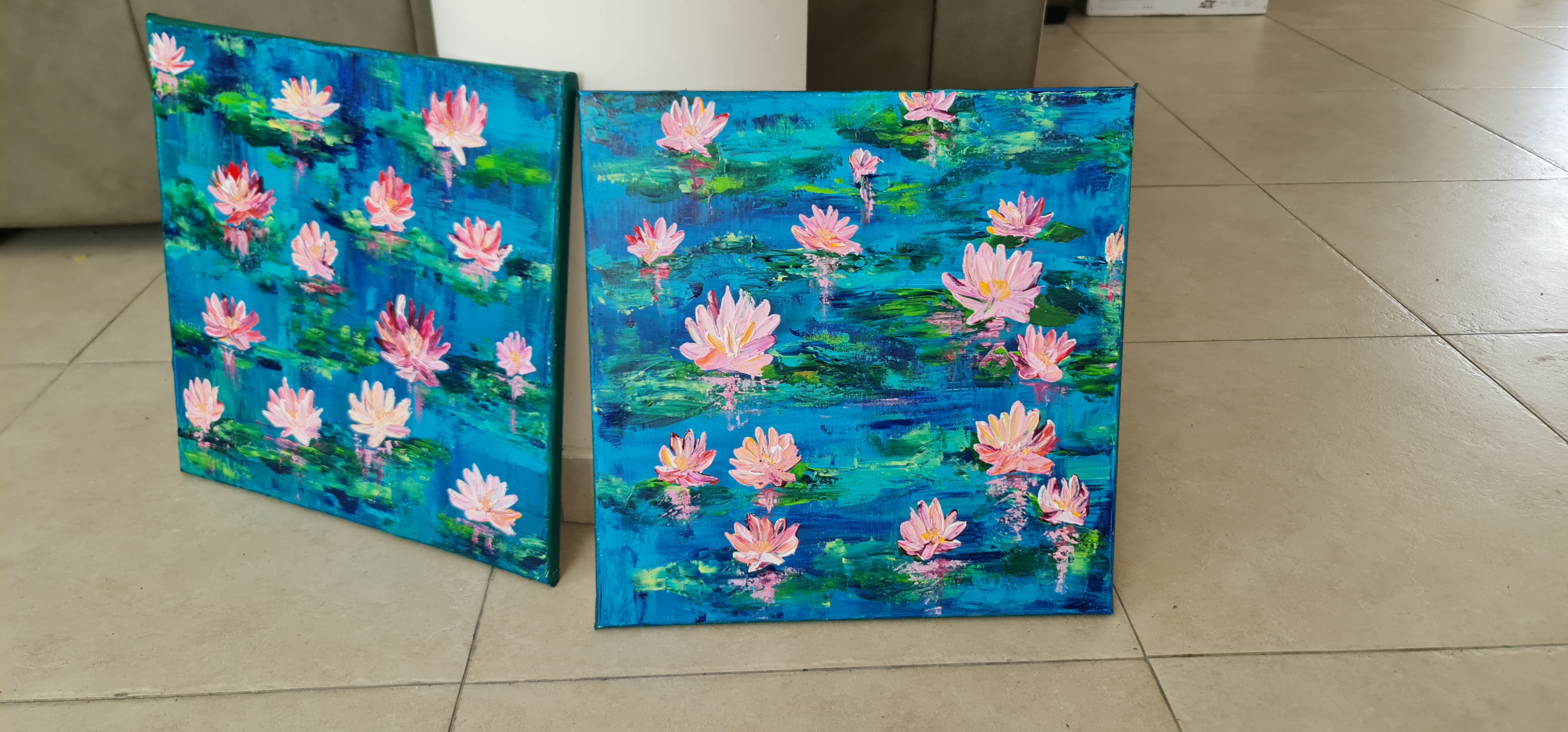 Lotus Pond Painting, Diptych set