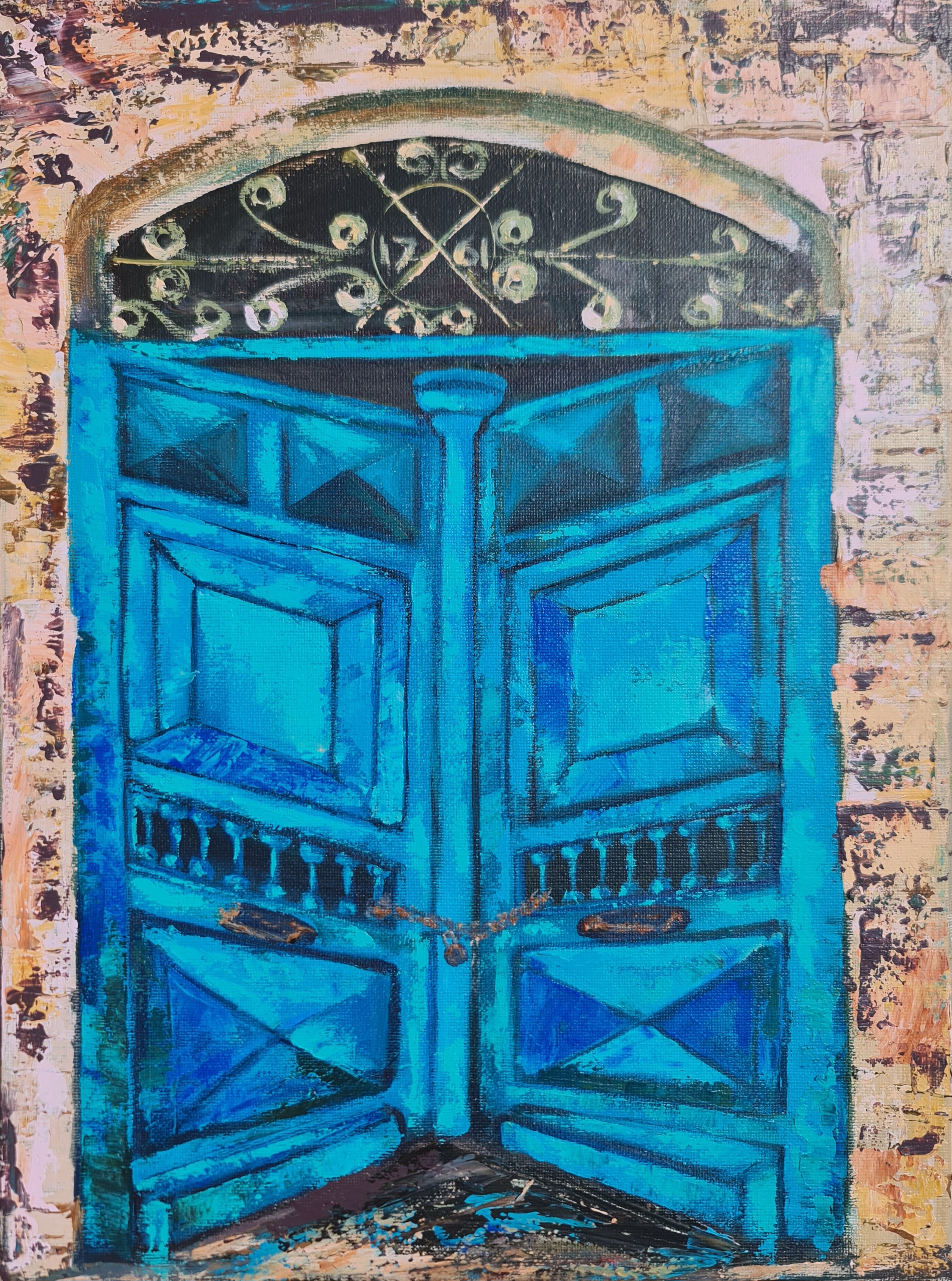 Vintage Blue Door Painting