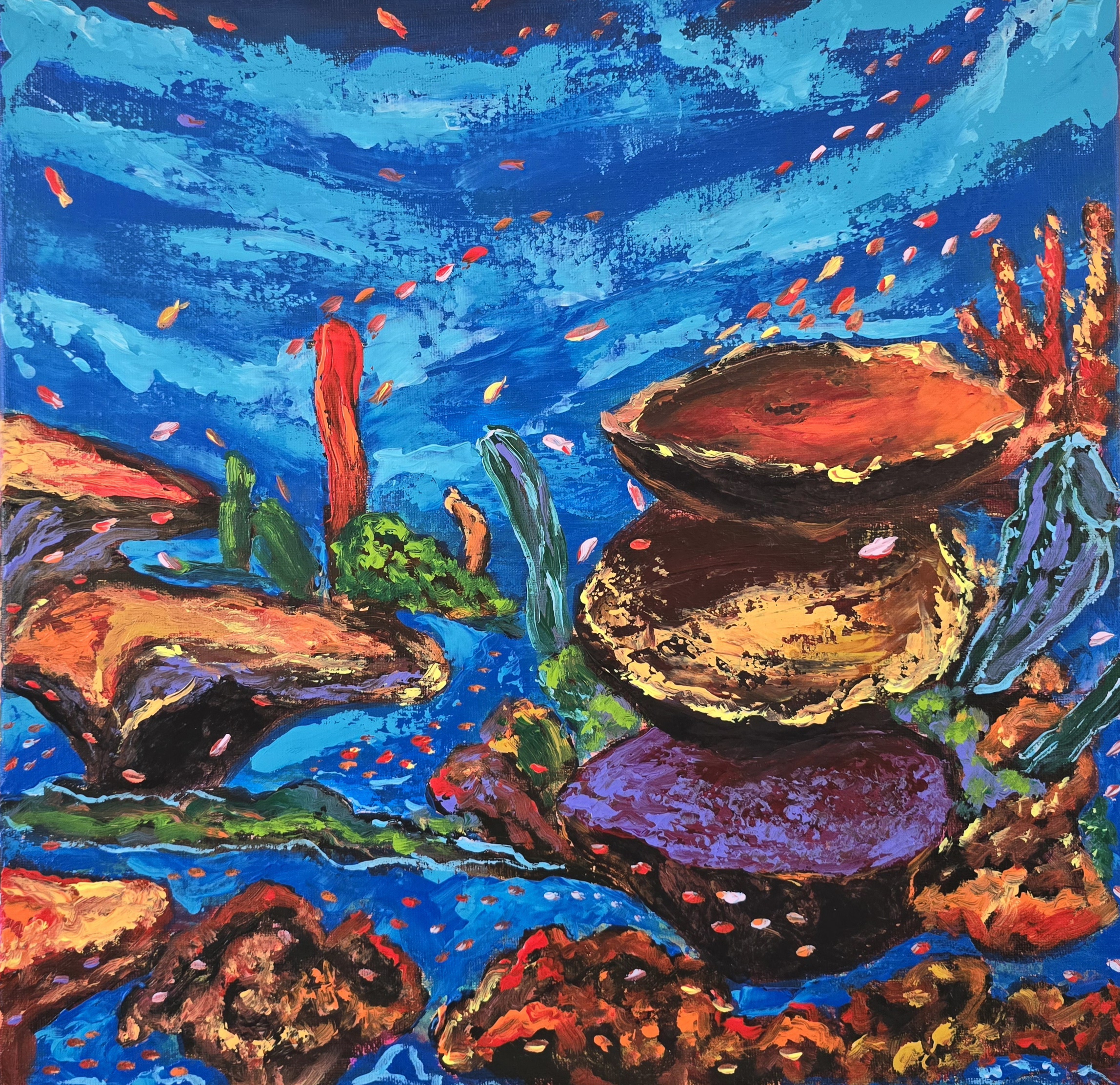 Underwater Landscape Painting Diptych Set