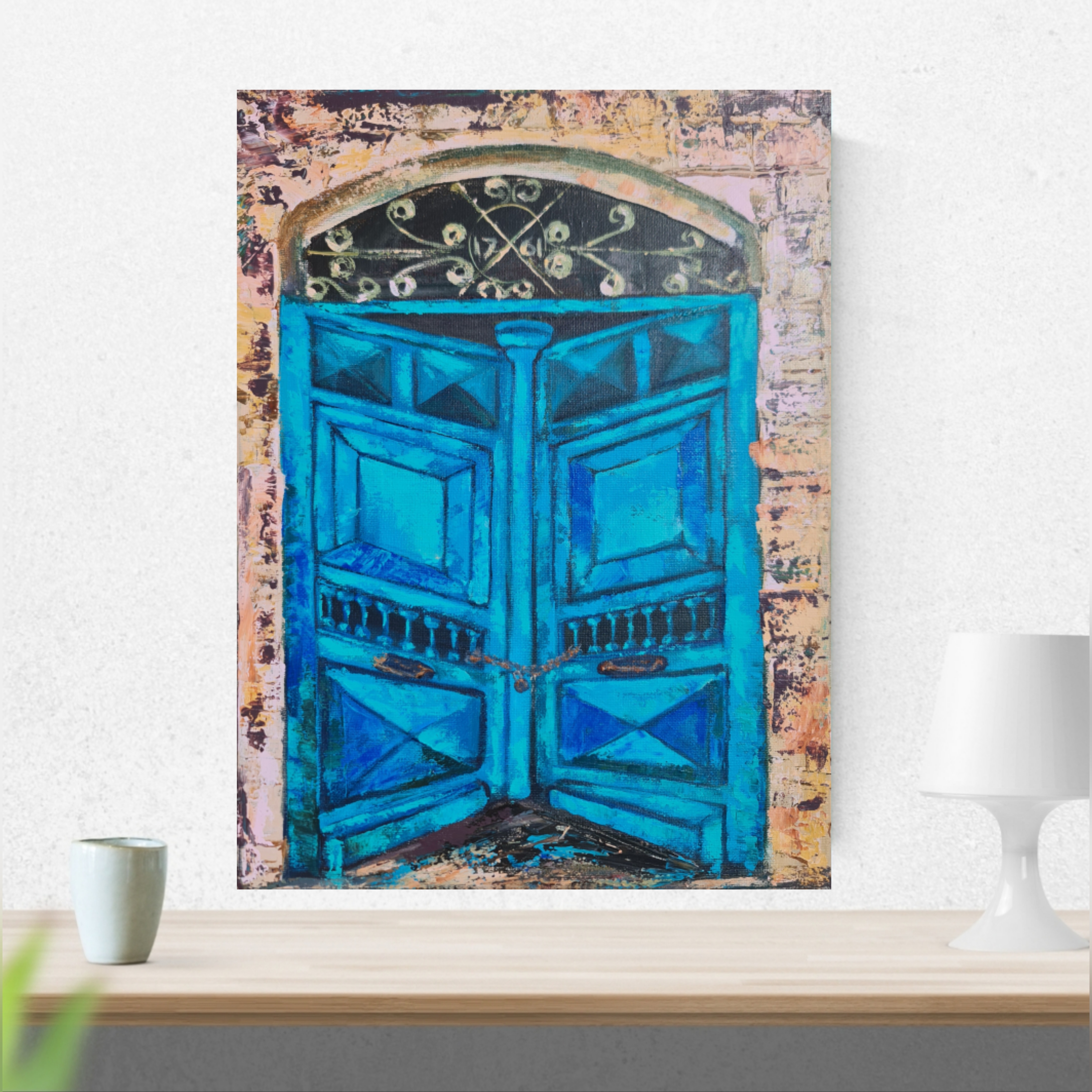 Vintage Blue Door Painting