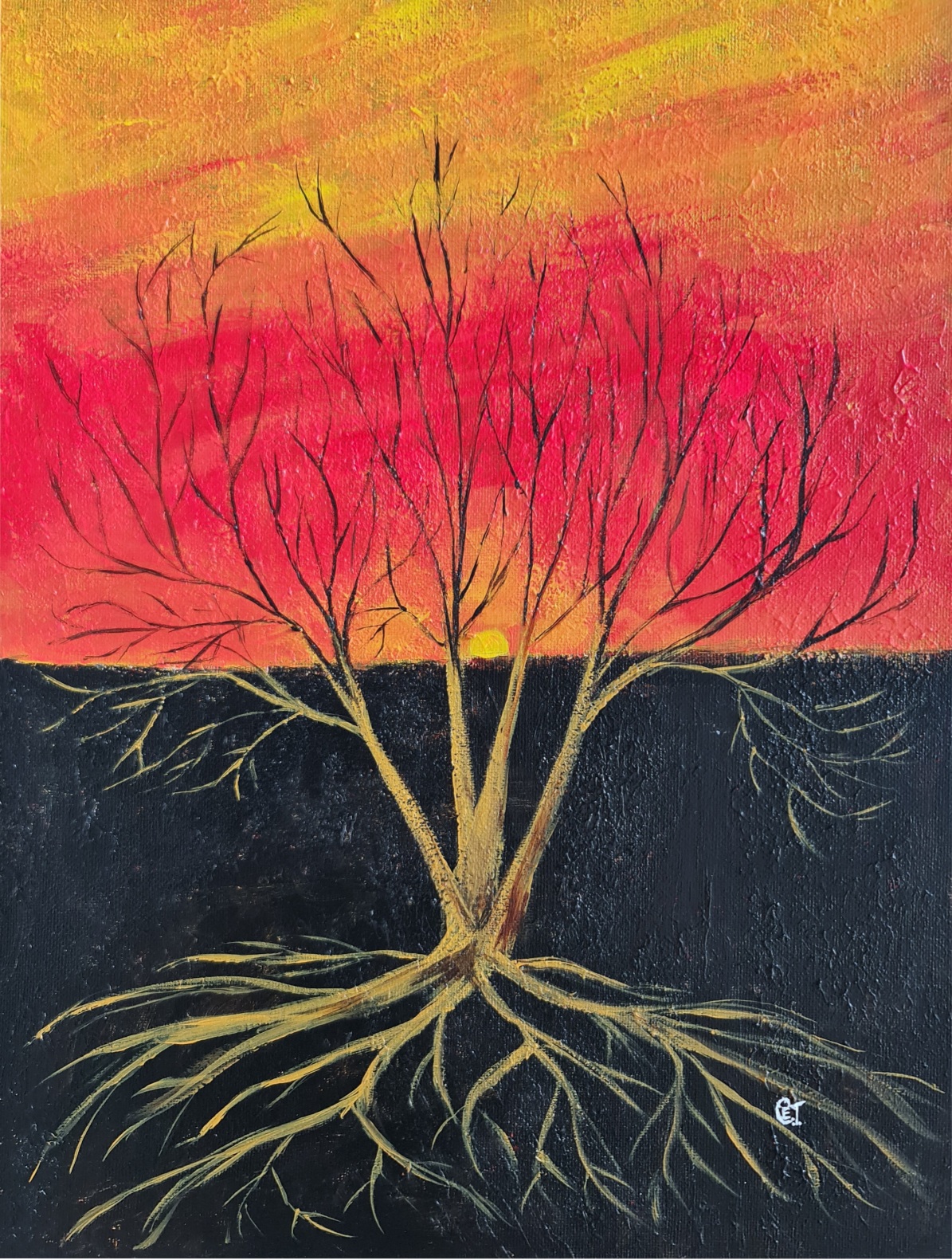 Abstract Tree Painting, "African Sunset"