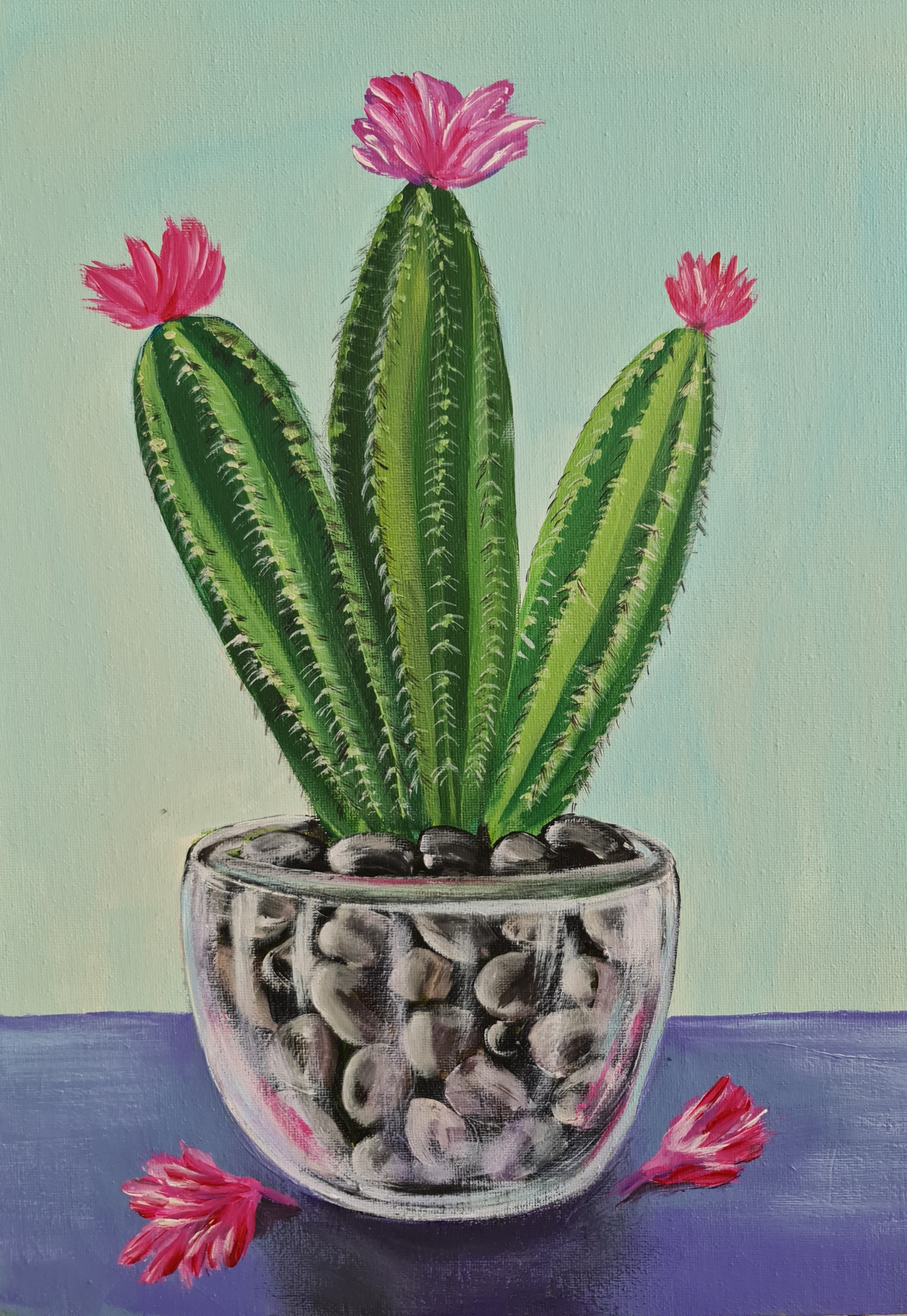 Cactus Painting, Triptych Set of 3 artworks 