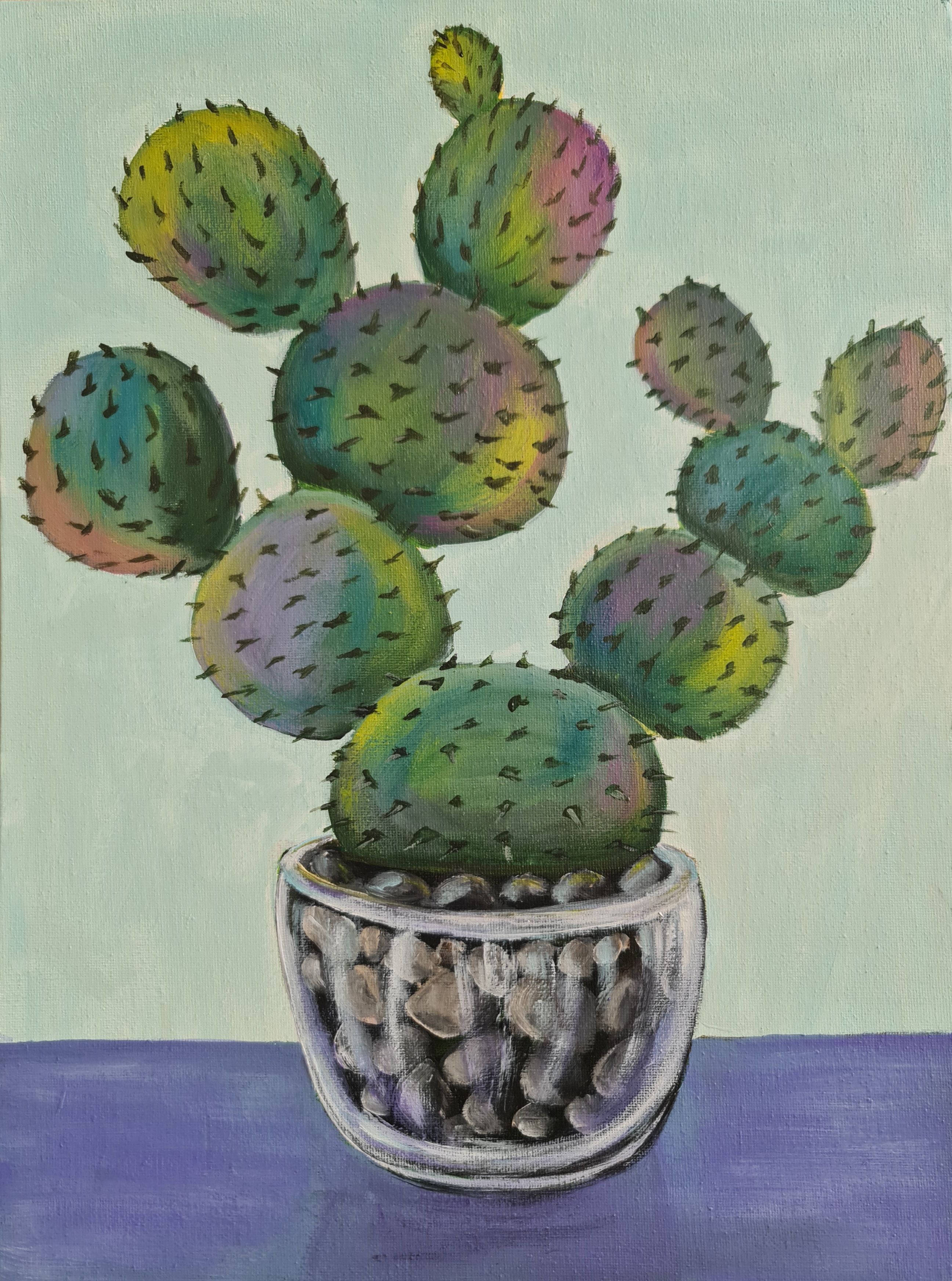 Cactus Painting, Triptych Set of 3 artworks 