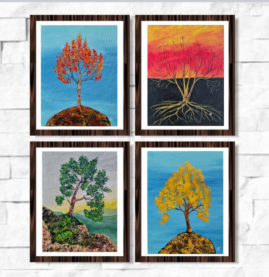 Autumn Tree Painting Set of Two artworks, Diptych 