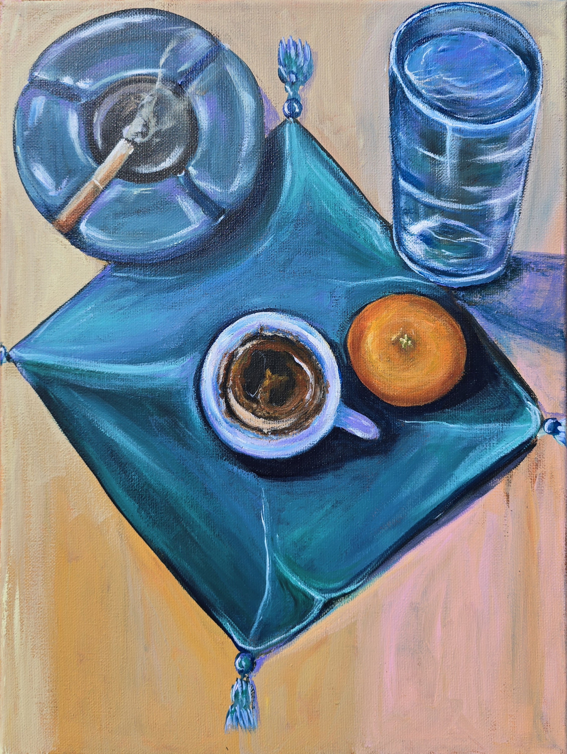 Still Life Painting, Cyprus Coffee and a orange 