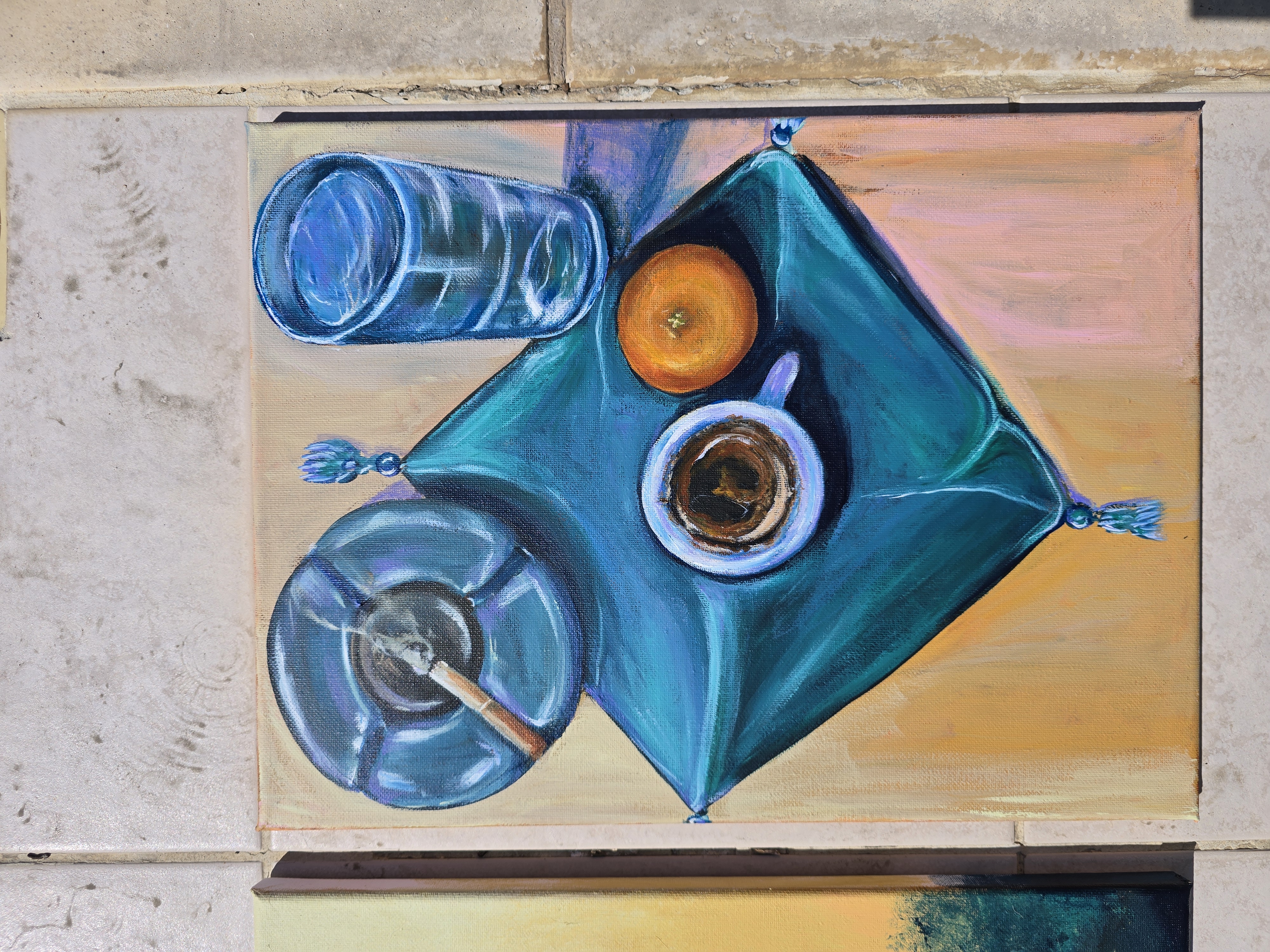 Still Life Painting, Cyprus Coffee and a orange 