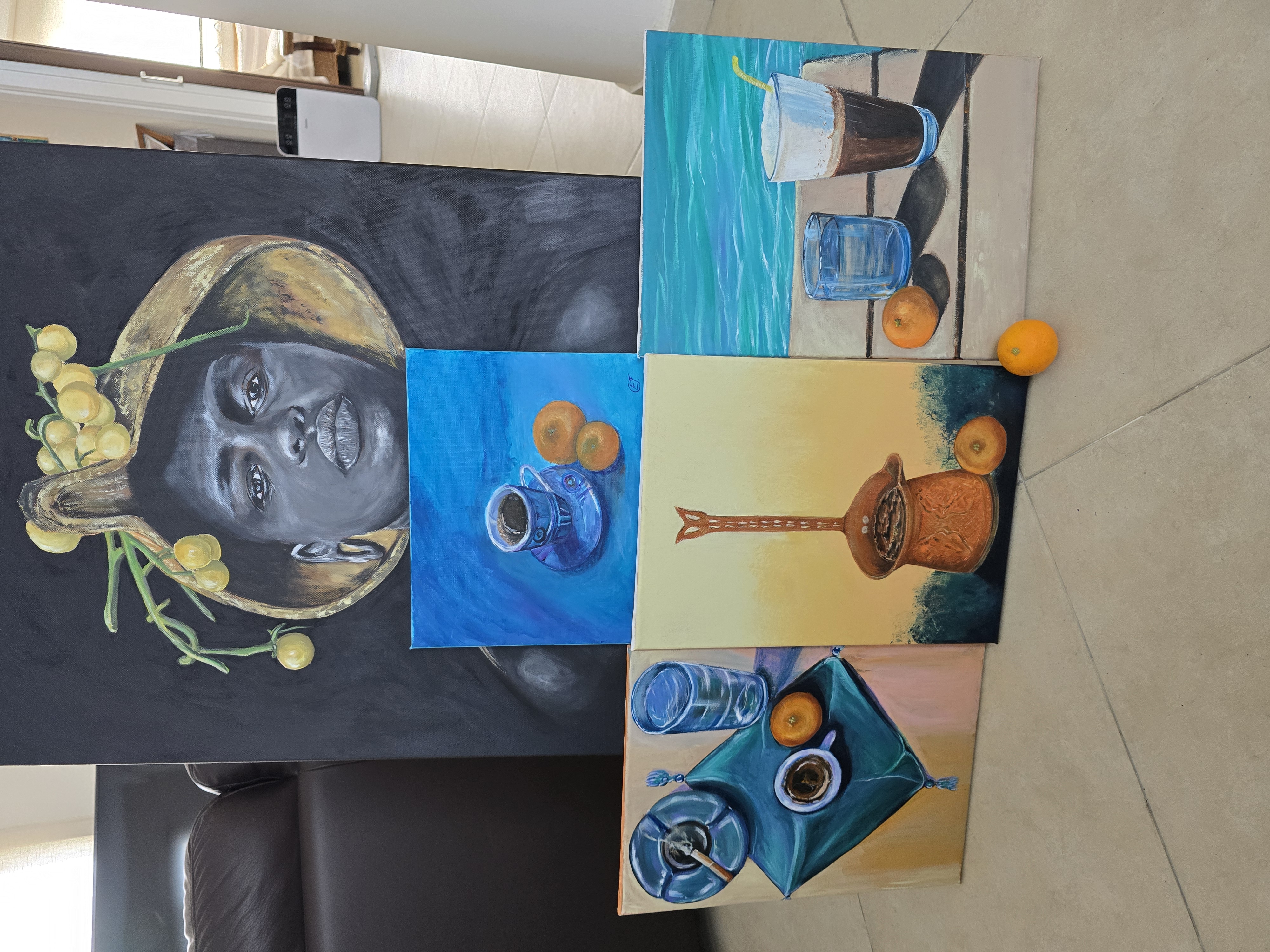 Still Life Painting, Cyprus Coffee and a orange 