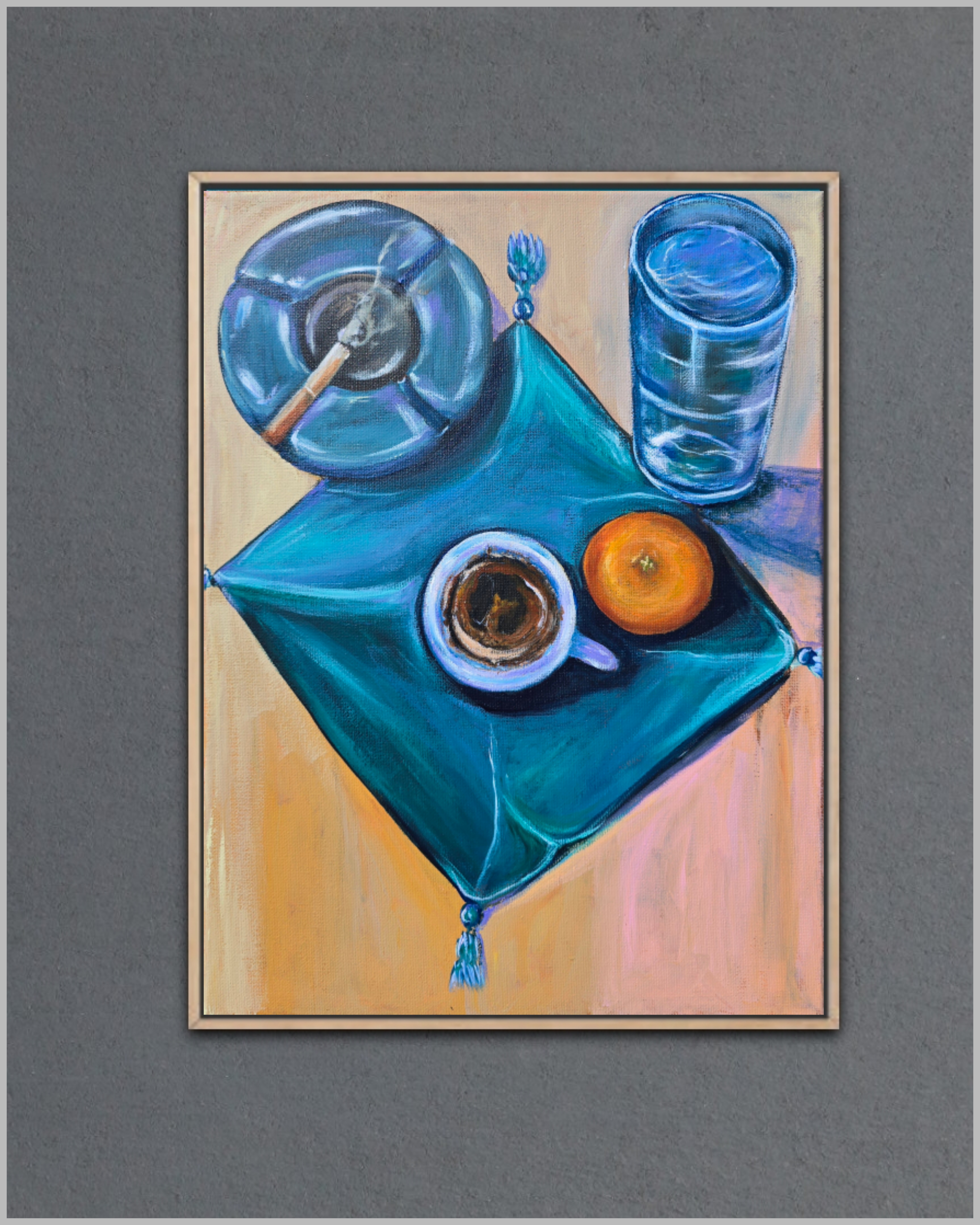 Still Life Painting, Cyprus Coffee and a orange 