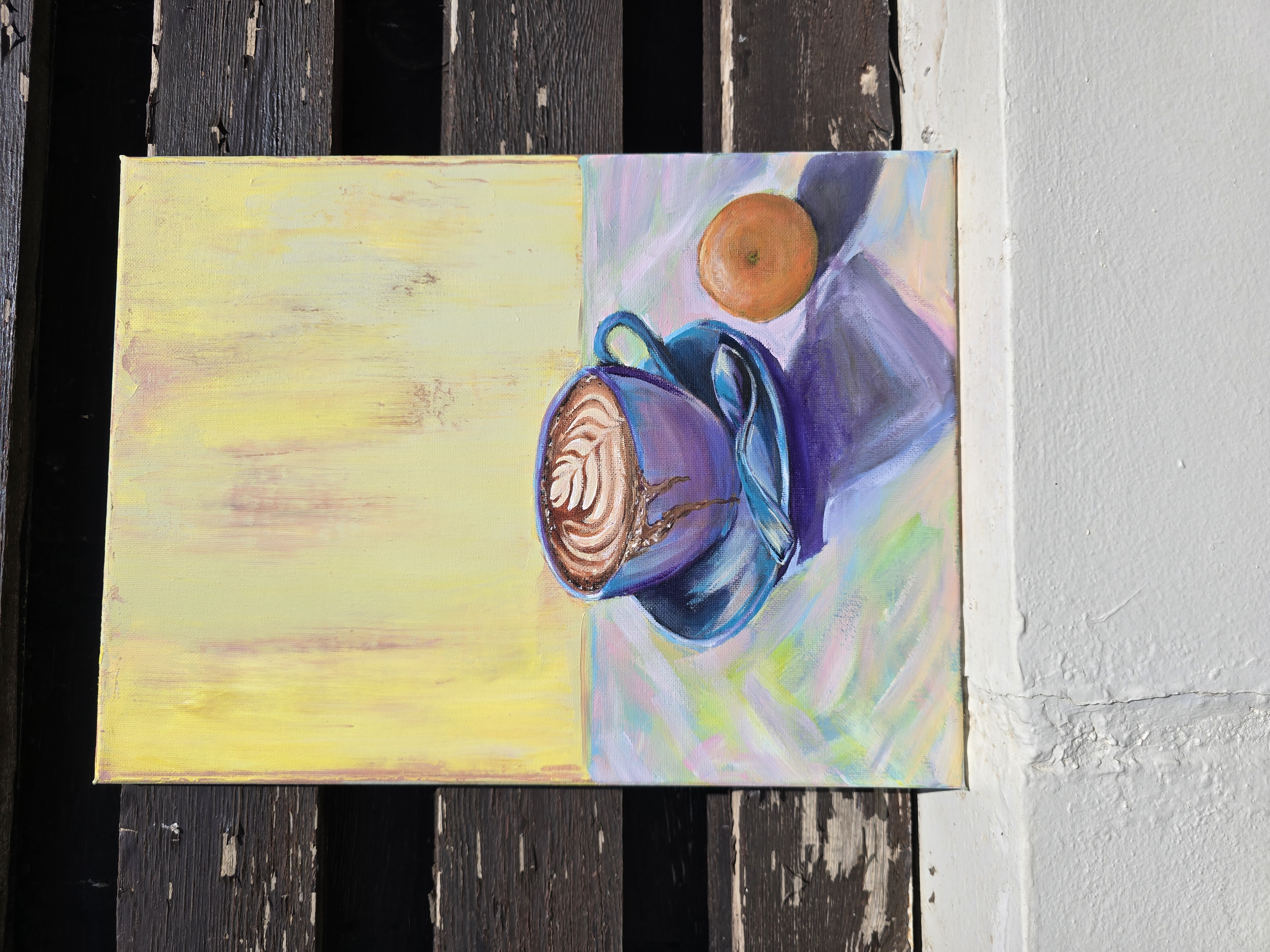 Hand-painted Coffee Art, Cappuccino cup painting and orange 