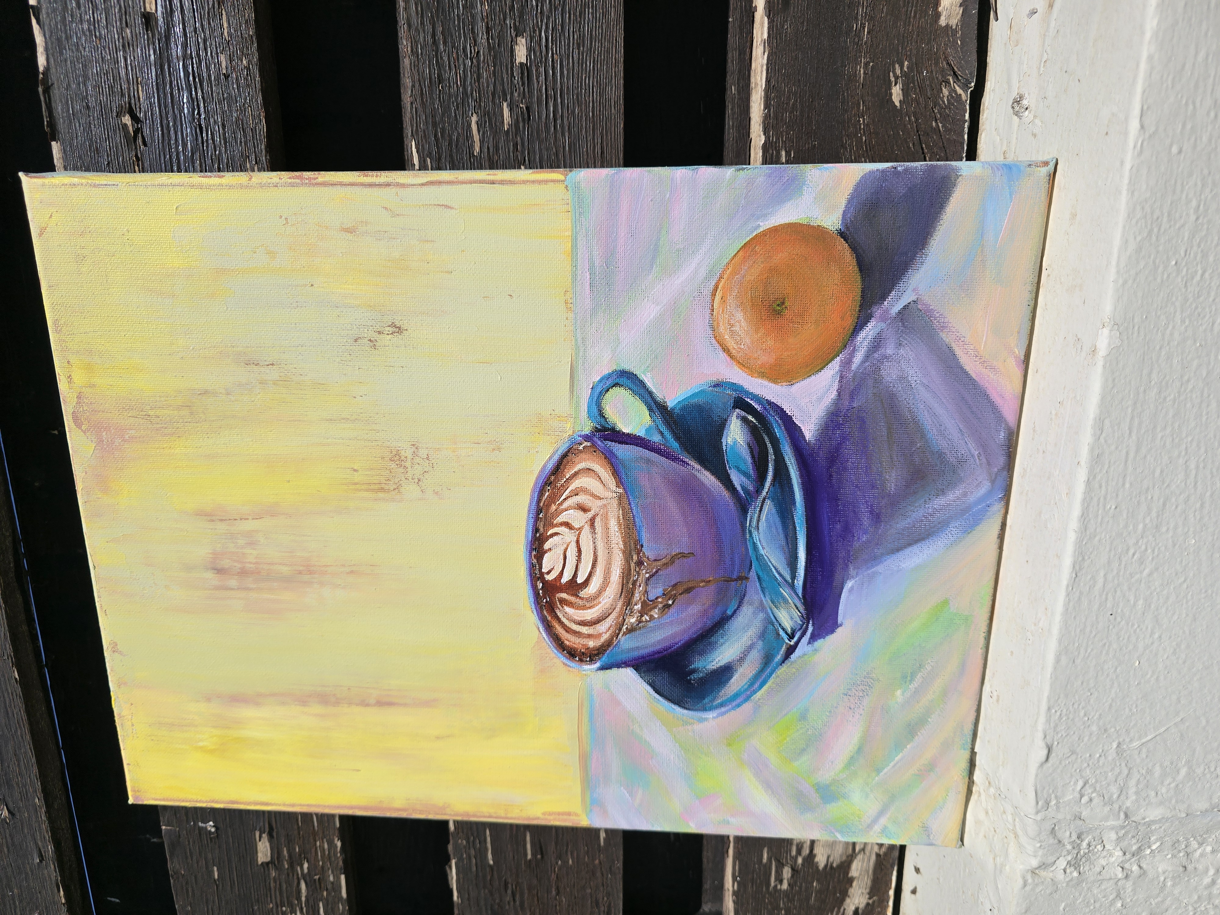Hand-painted Coffee Art, Cappuccino cup painting and orange 