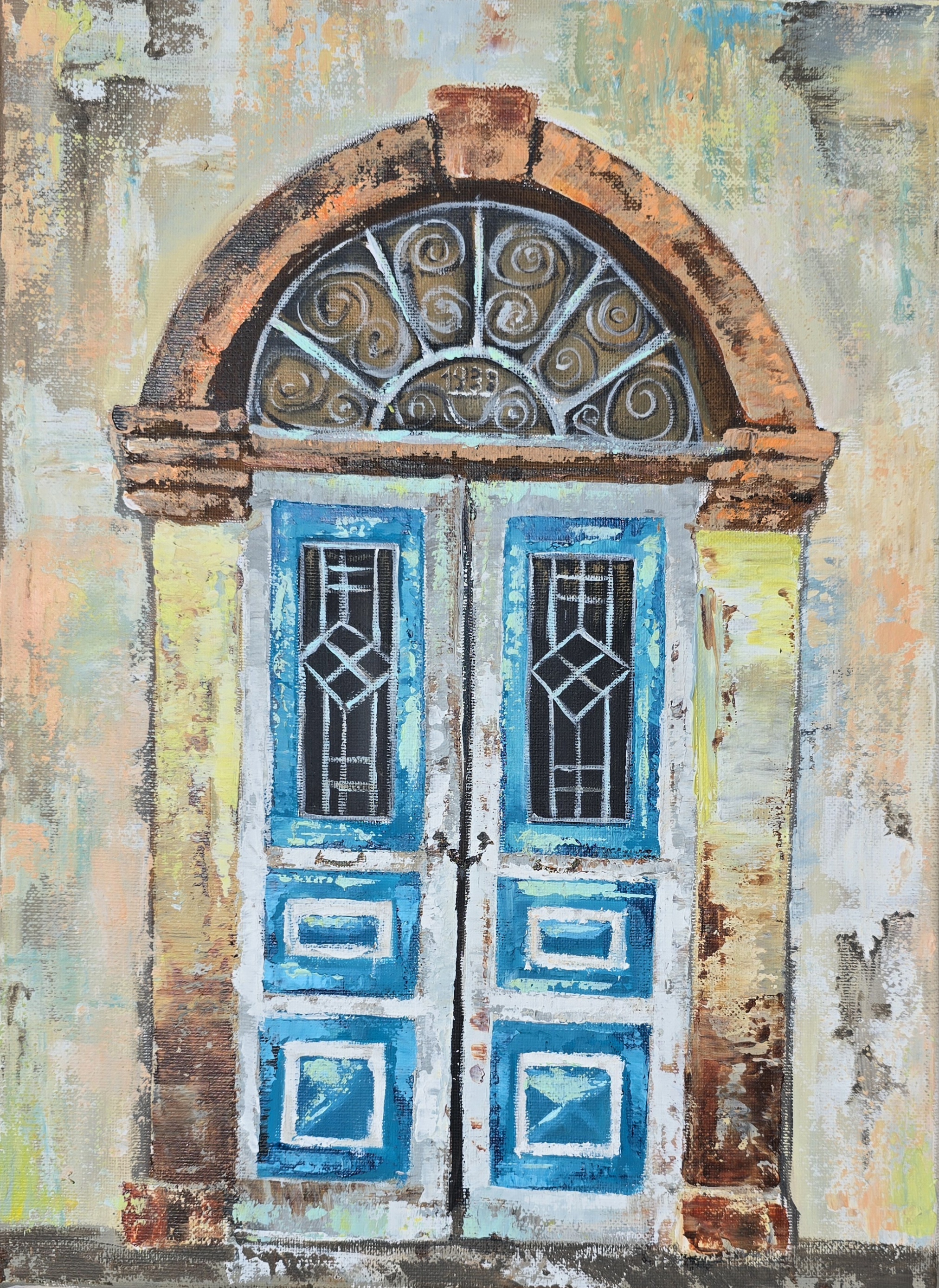 Vintage Doorway Painting, a Cyprus old door 