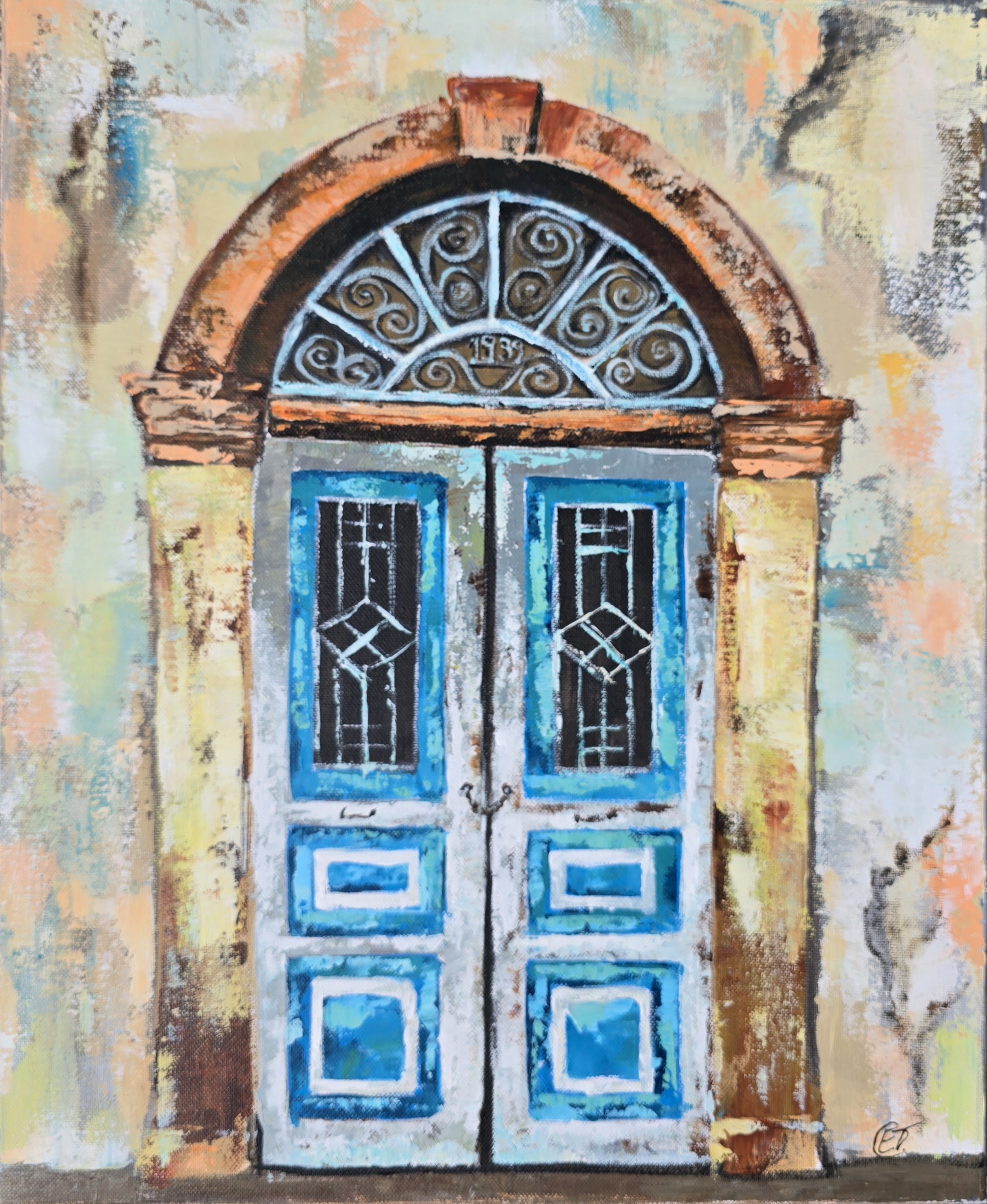 Vintage Blue Door Painting