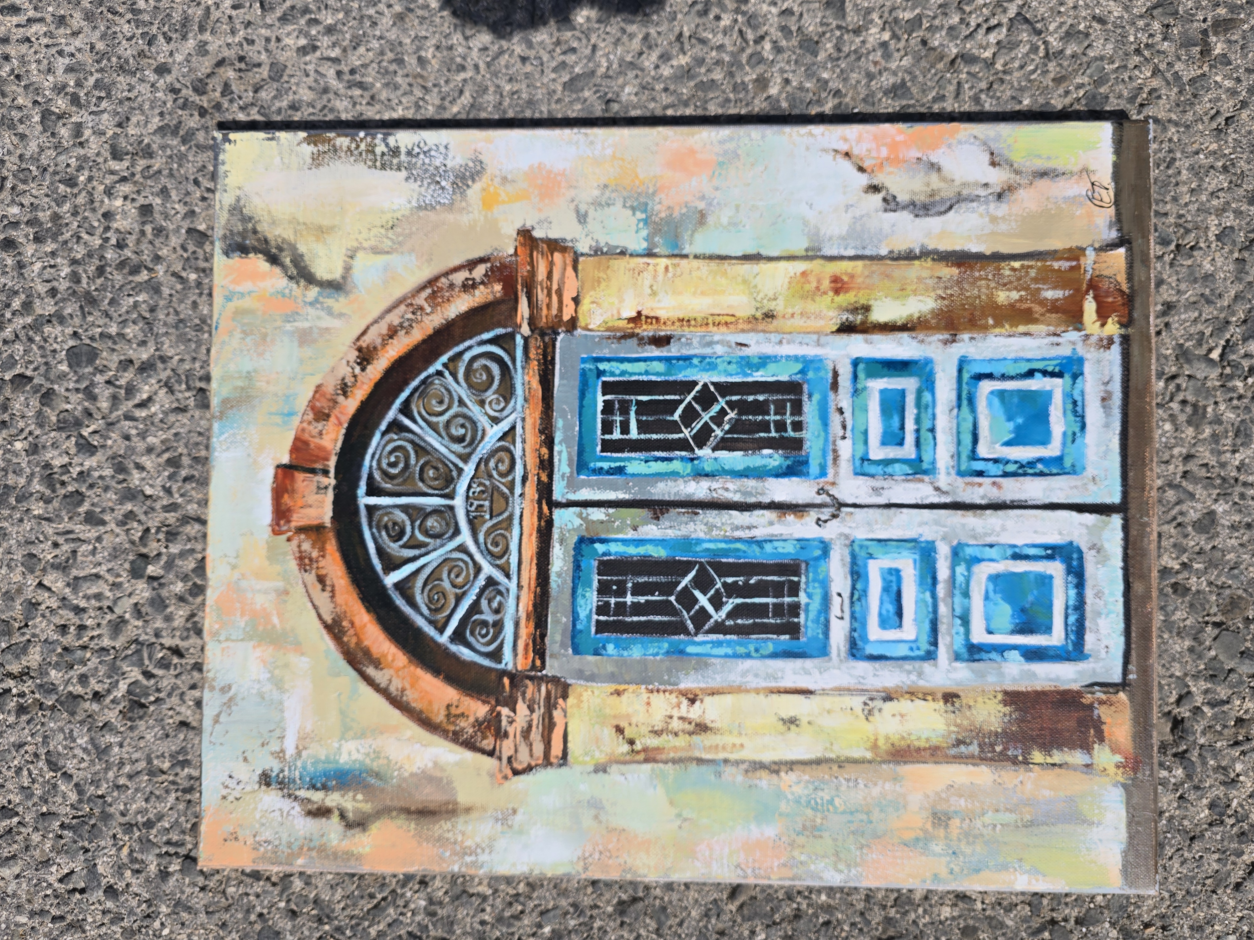 Vintage Blue Door Painting
