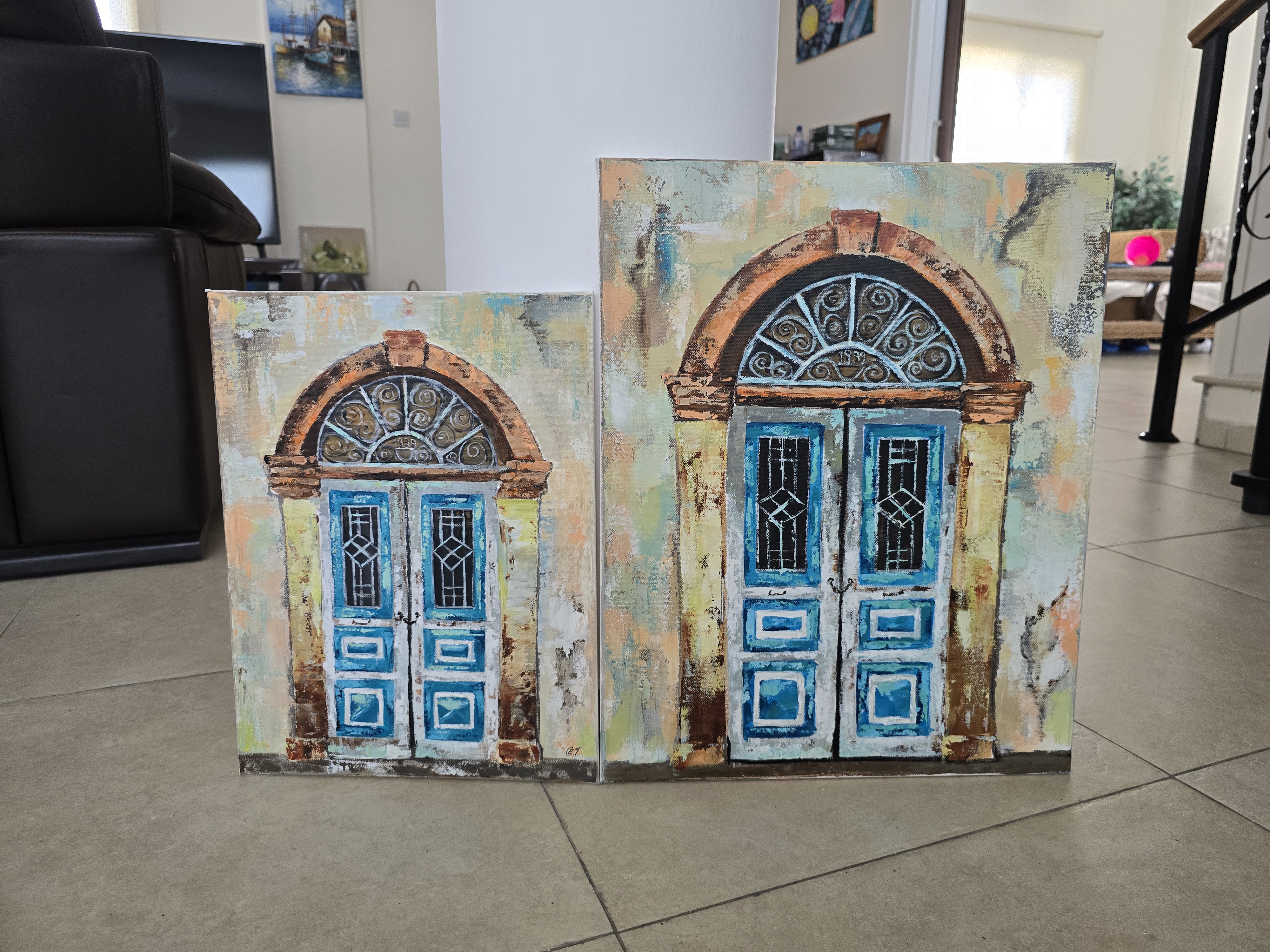 Vintage Blue Door Painting