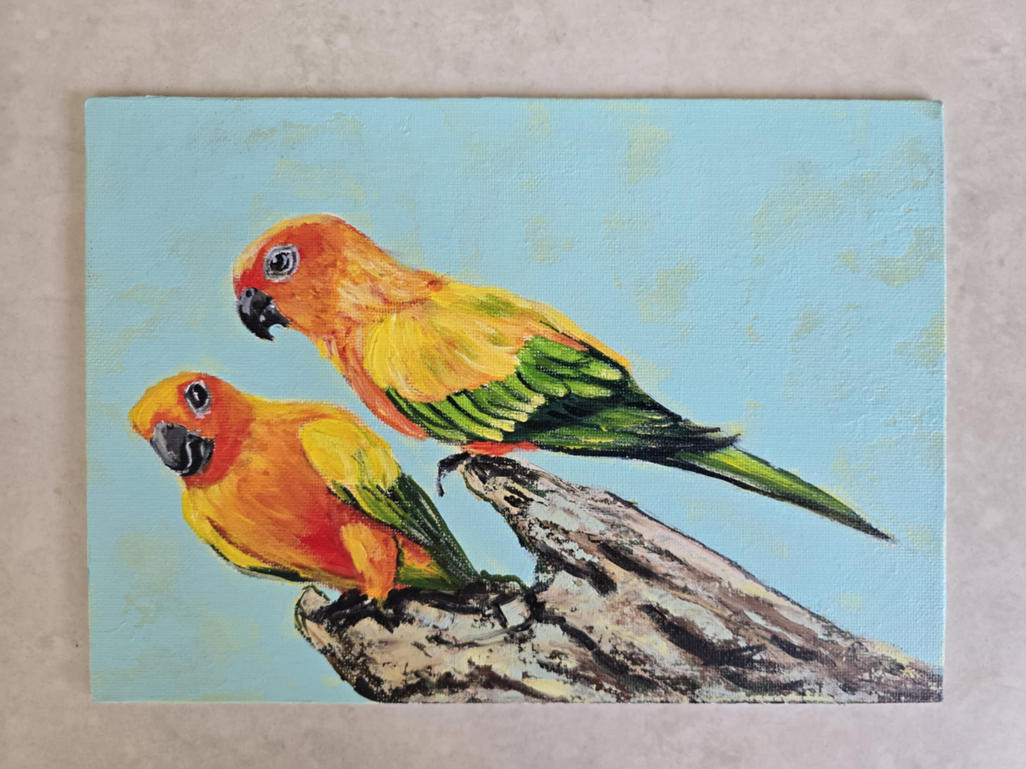Parrot Painting on Canvas, Conure Couple