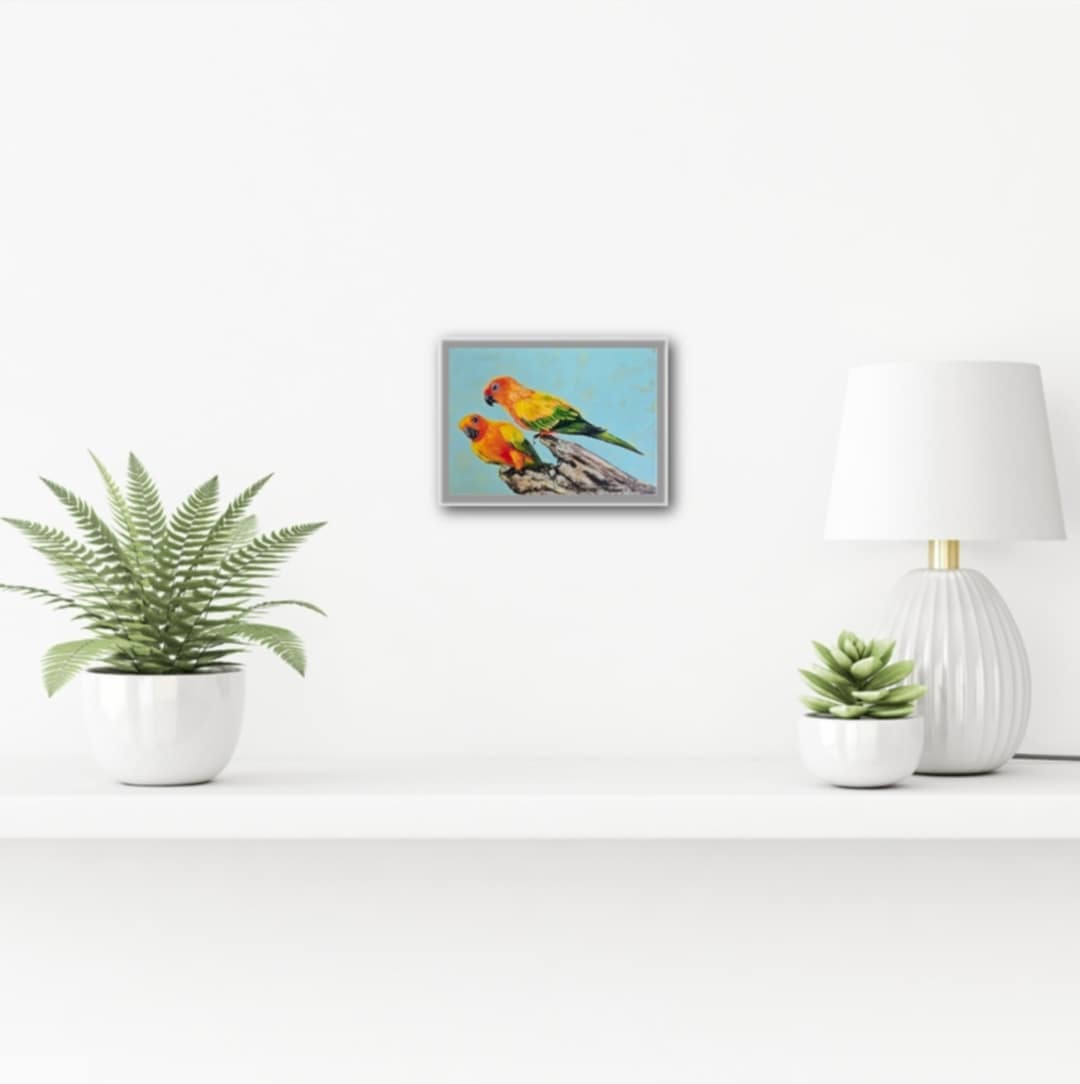 Parrot Painting on Canvas, Conure Couple