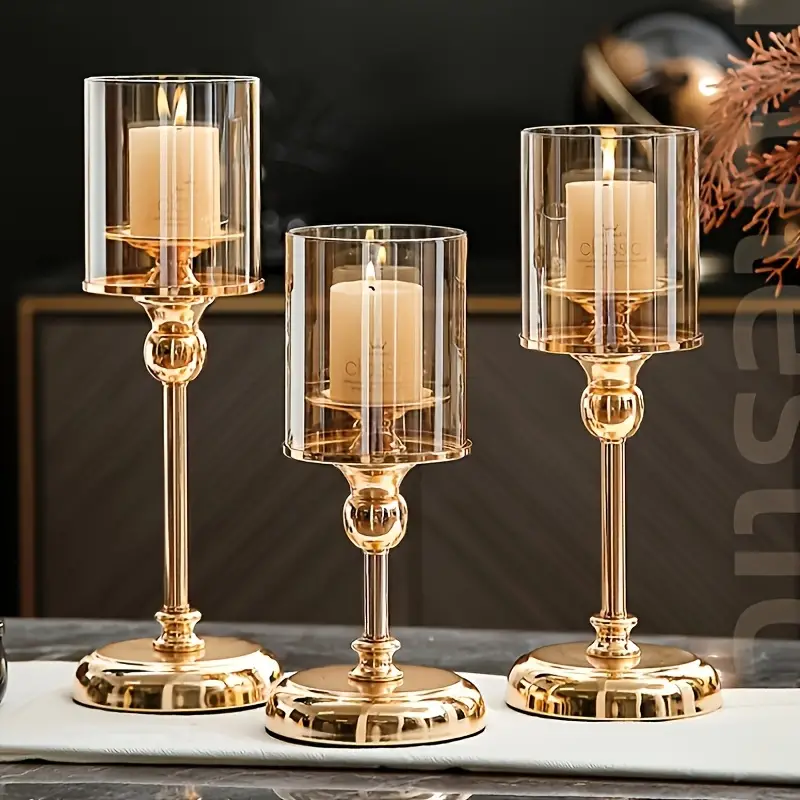 Portavelas Trio Gold & Glass