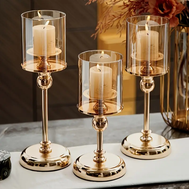 Portavelas Trio Gold & Glass