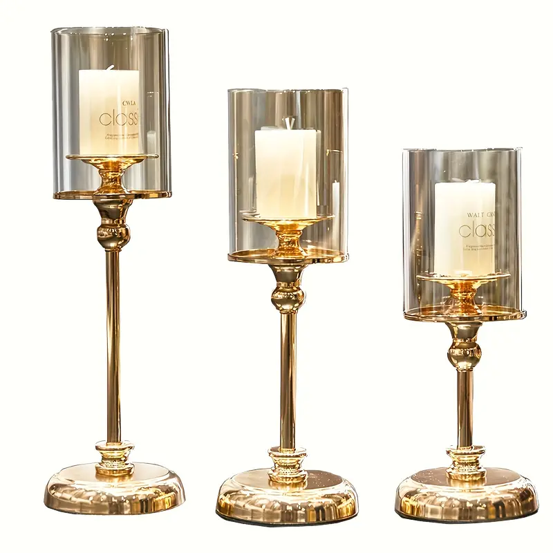 Portavelas Trio Gold & Glass