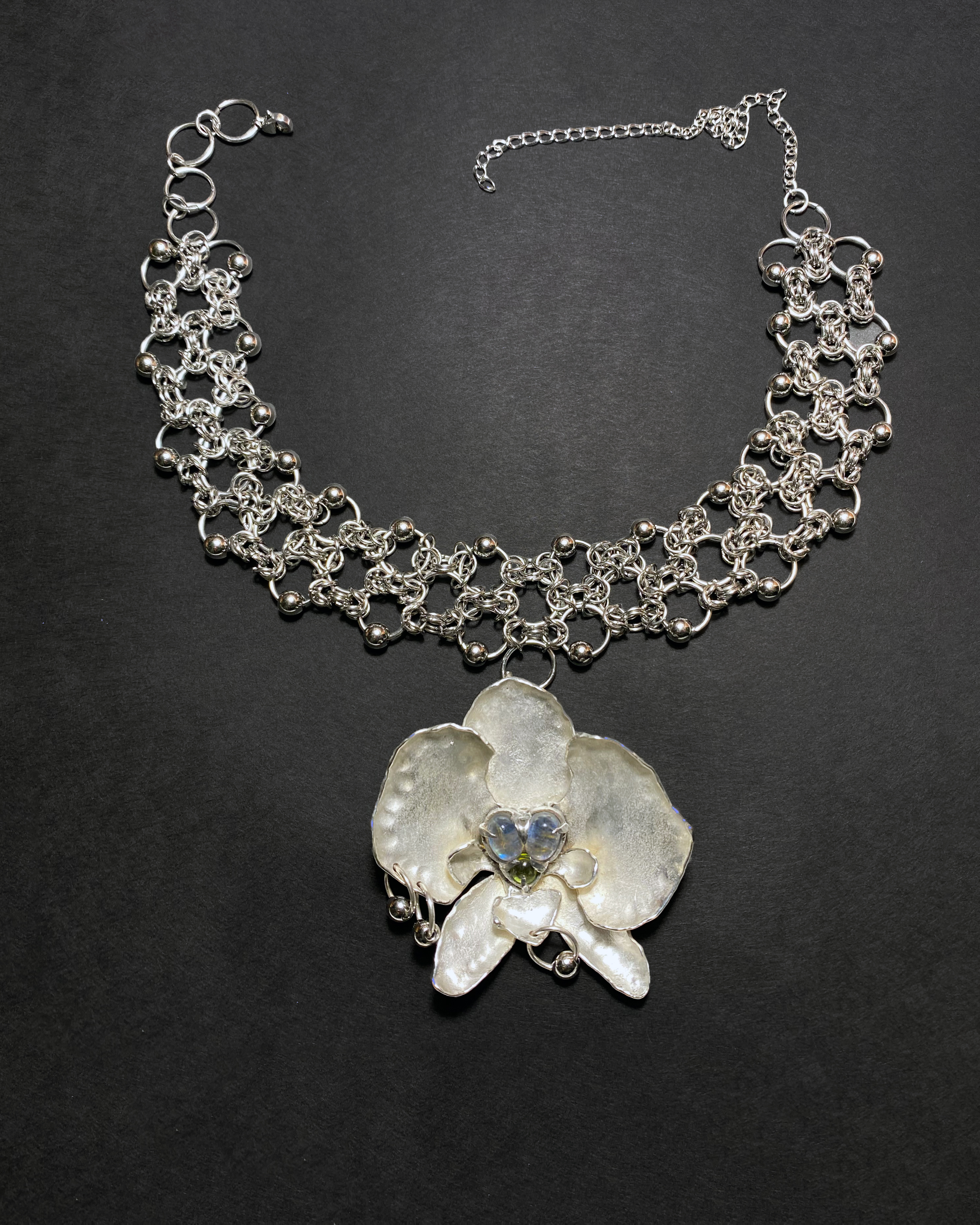 Pierced Silver Orchid Choker