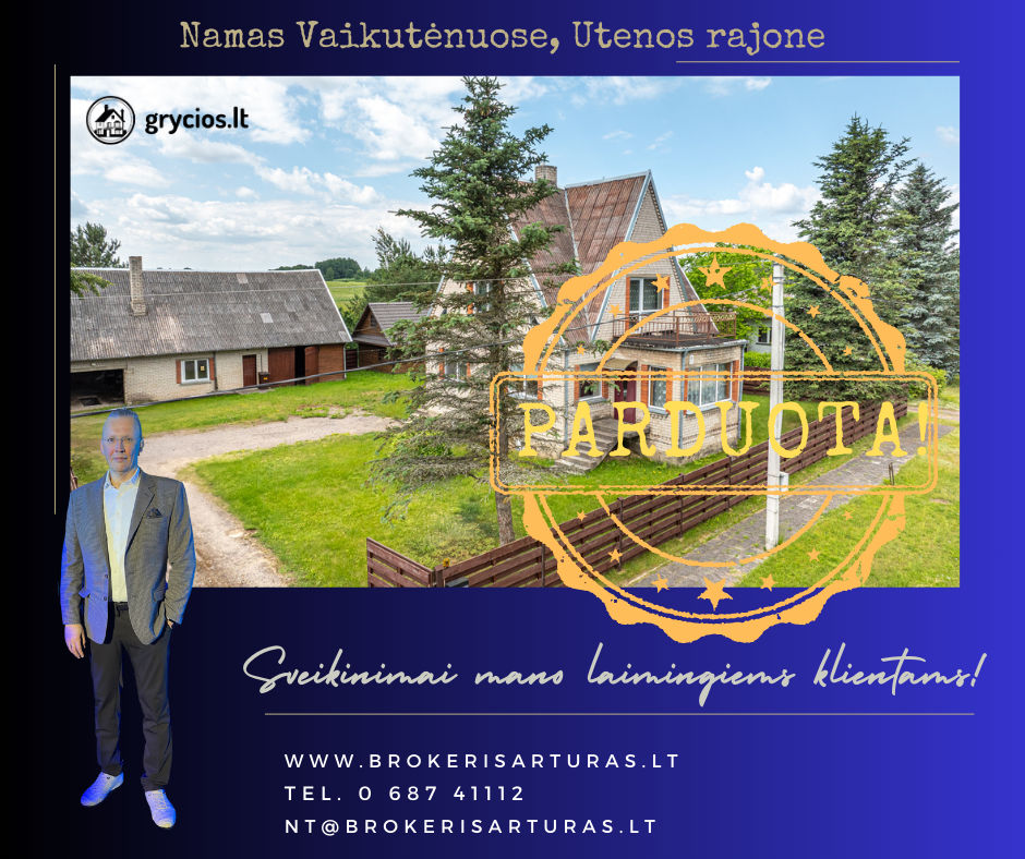 Utenos rajone, Vaikutėnuose, šalia tvenkinio, parduodamas 206 kv.m. namas