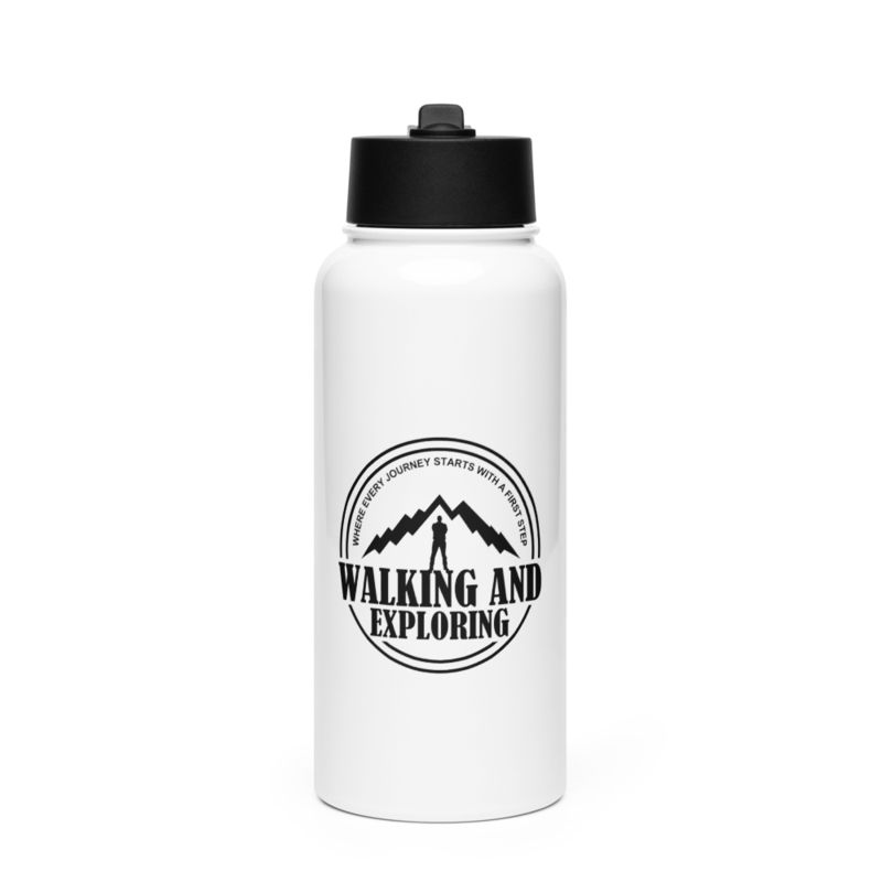 Stainless steel water bottle with a straw lid Walking and Exploring