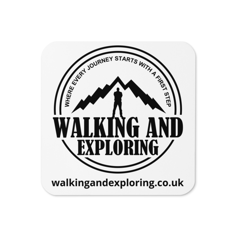 Cork-back coaster Walking and Exploring logo