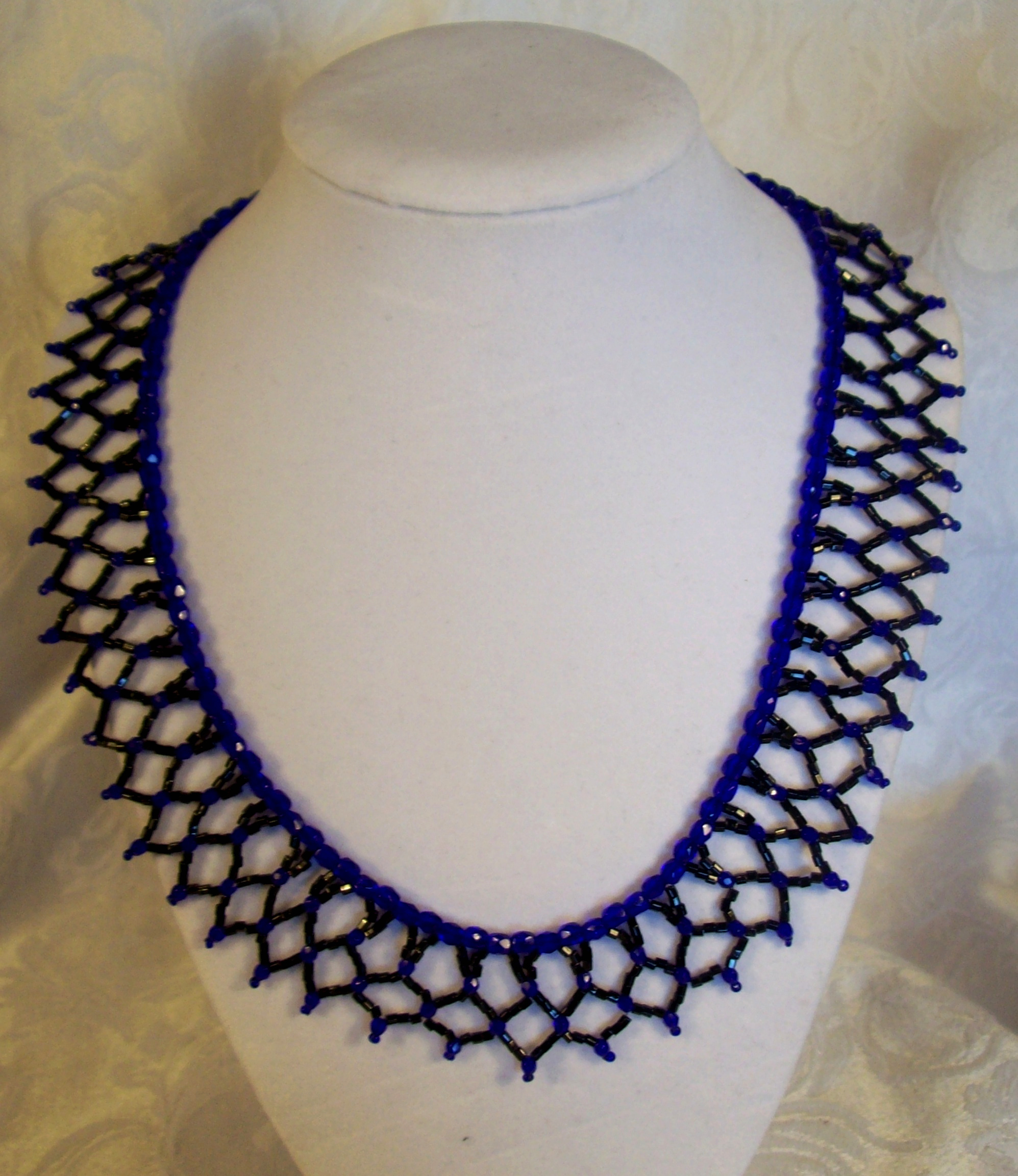 Faceted Cobalt Blue Czech Glass Collar Necklace 