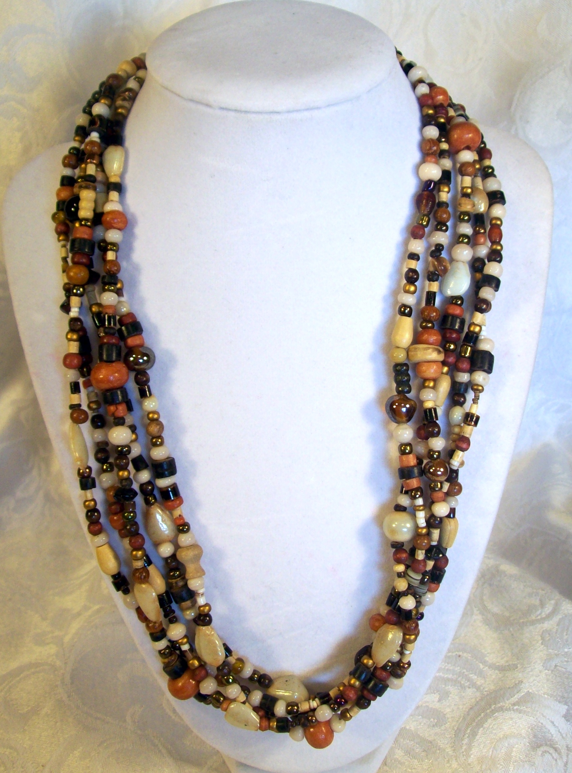 Vintage Glass, Wood, Shell Necklace