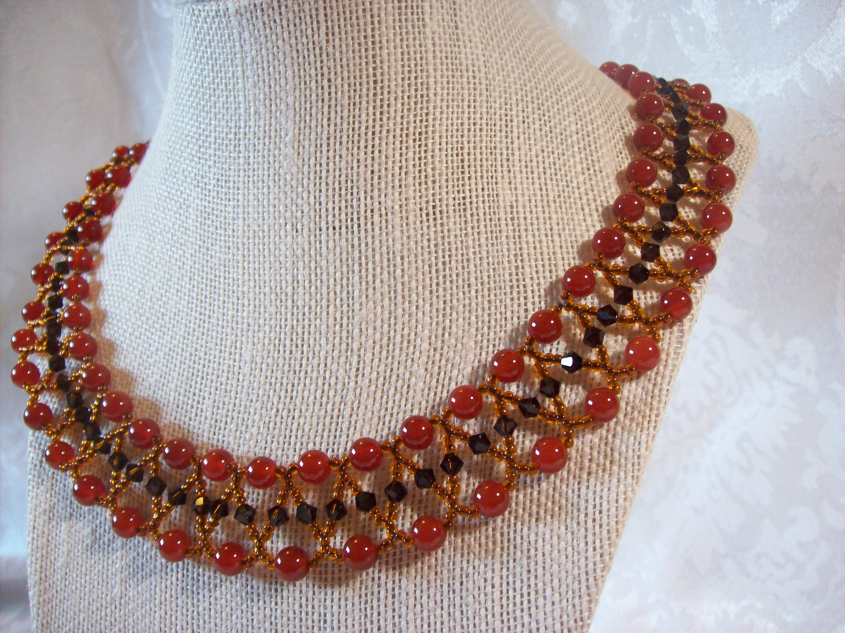 Semi-precious Carnelian and Swarovski crystal Collar Necklace