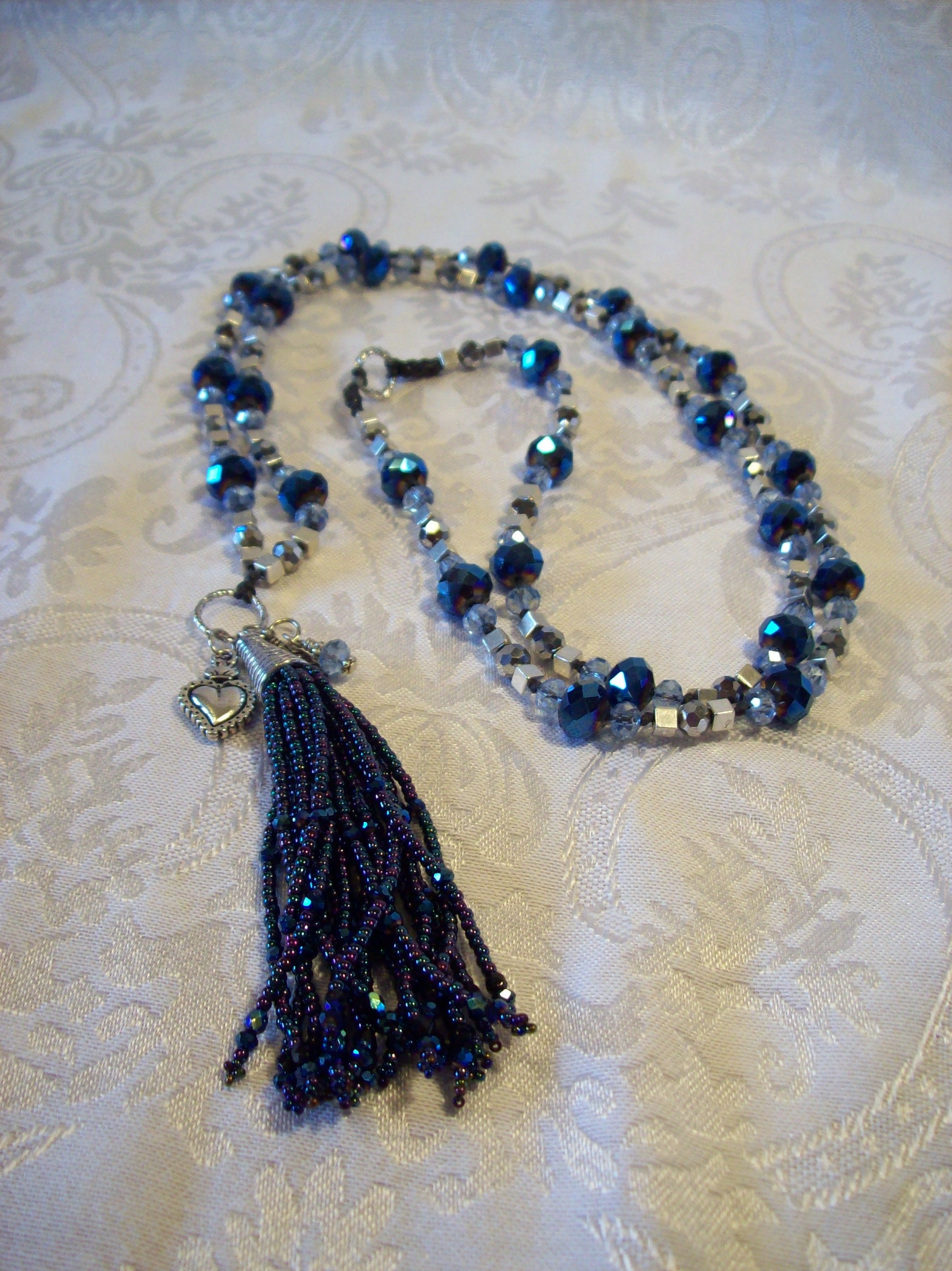 Blue Sparkle glass Tassel Necklace