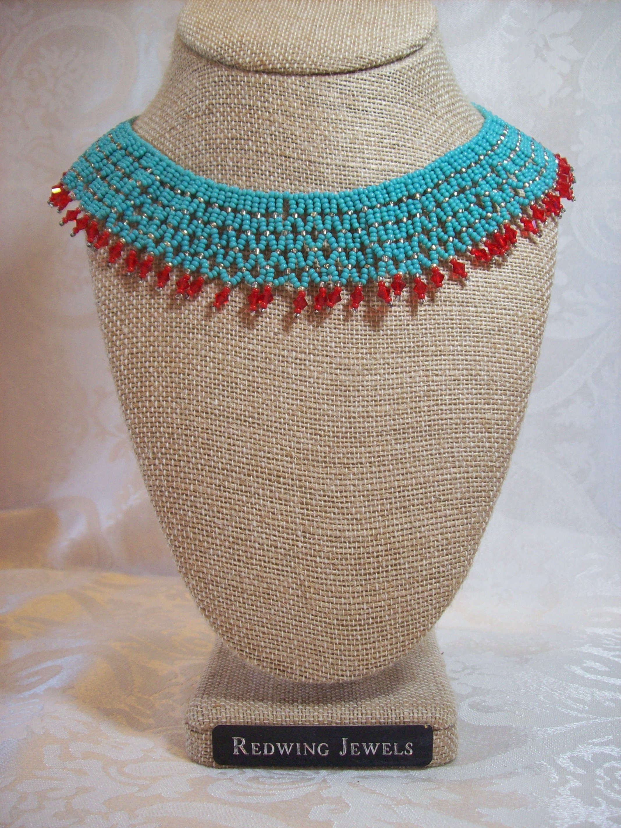 Turquoise & Red Swarovski Collar Necklace 
