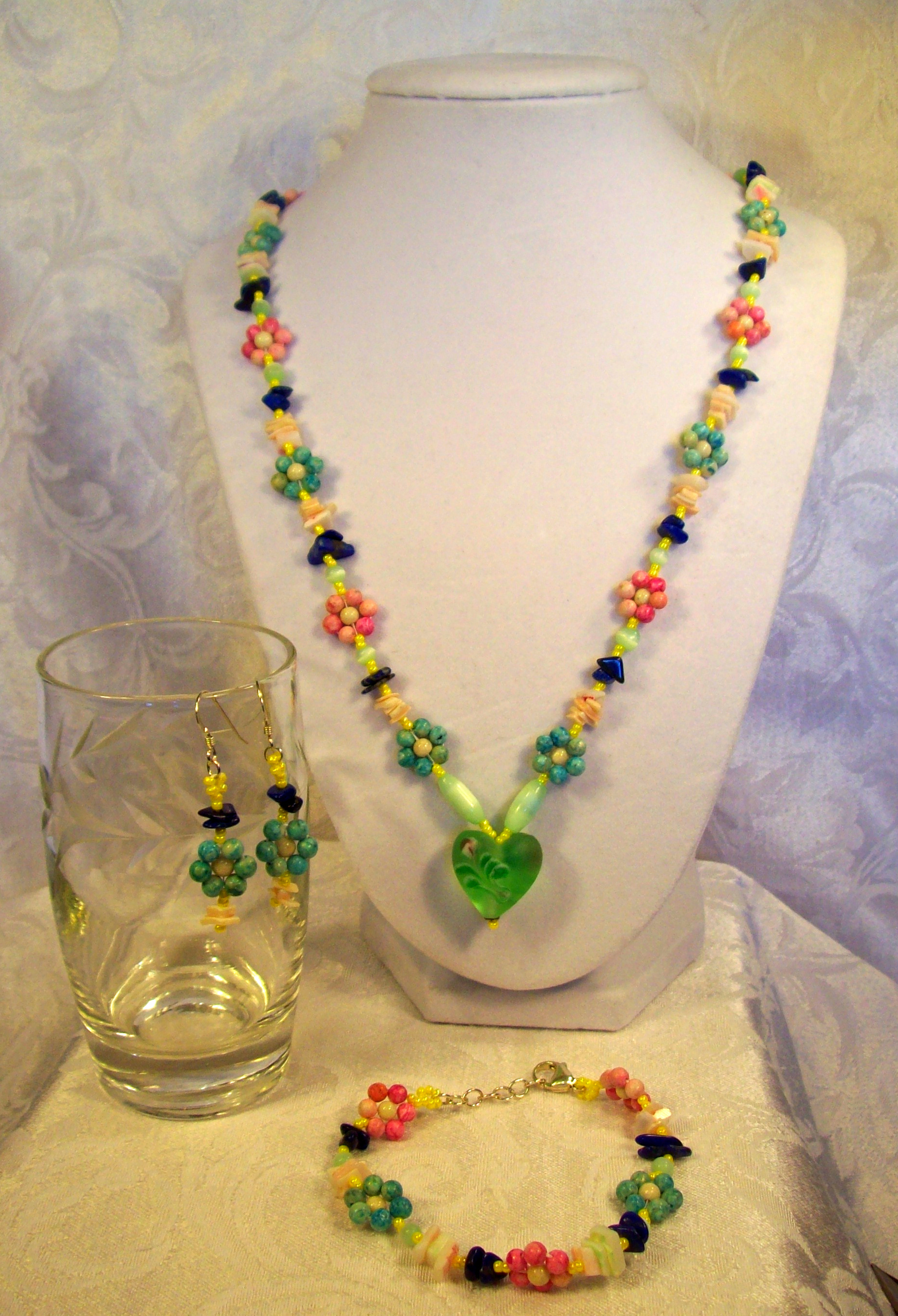 Fossil Stone, Clam Shell, Lapis Lazuli Necklace 