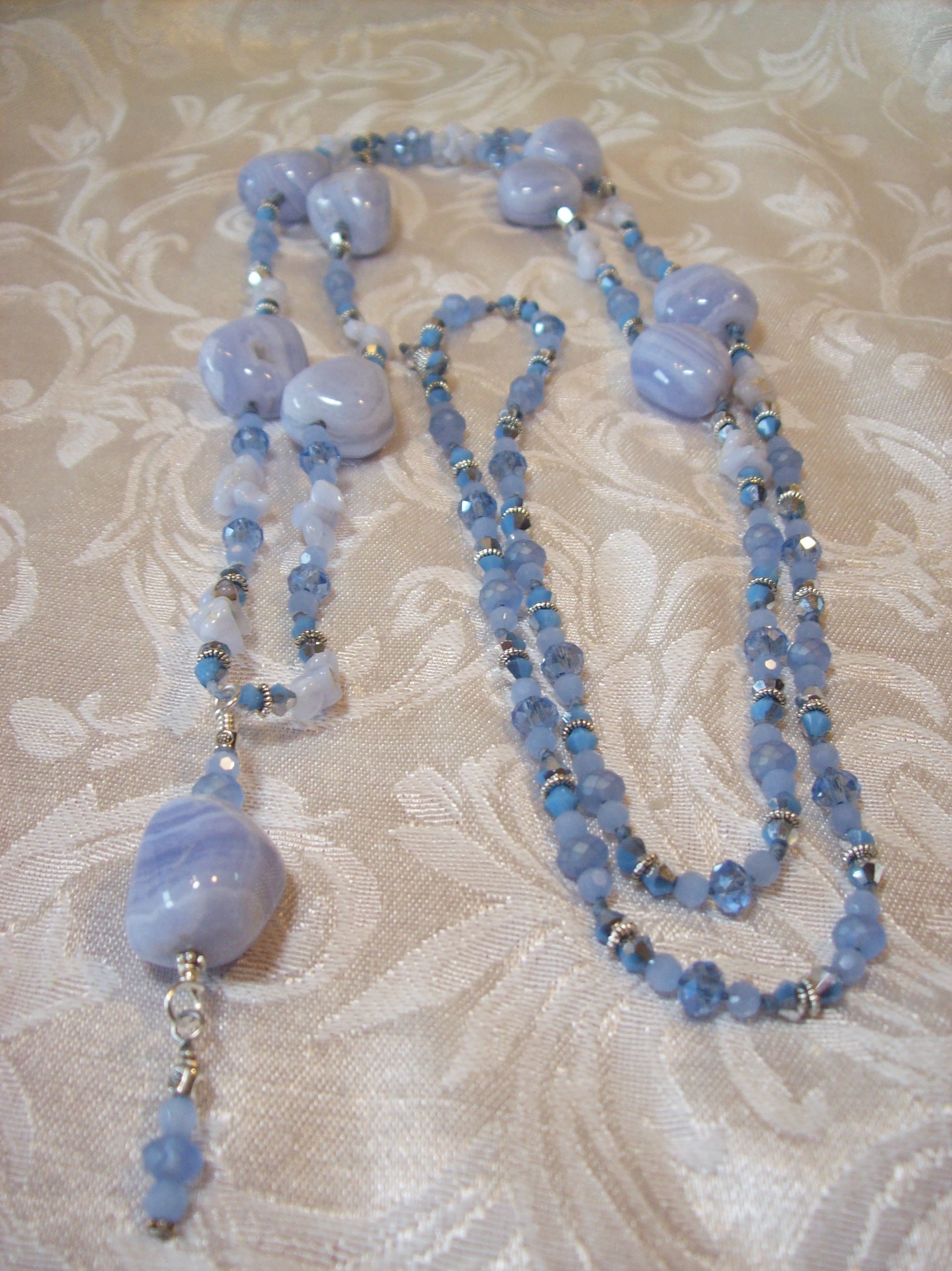 Semi-Precious Blue Lace Agate Tassel Necklace 