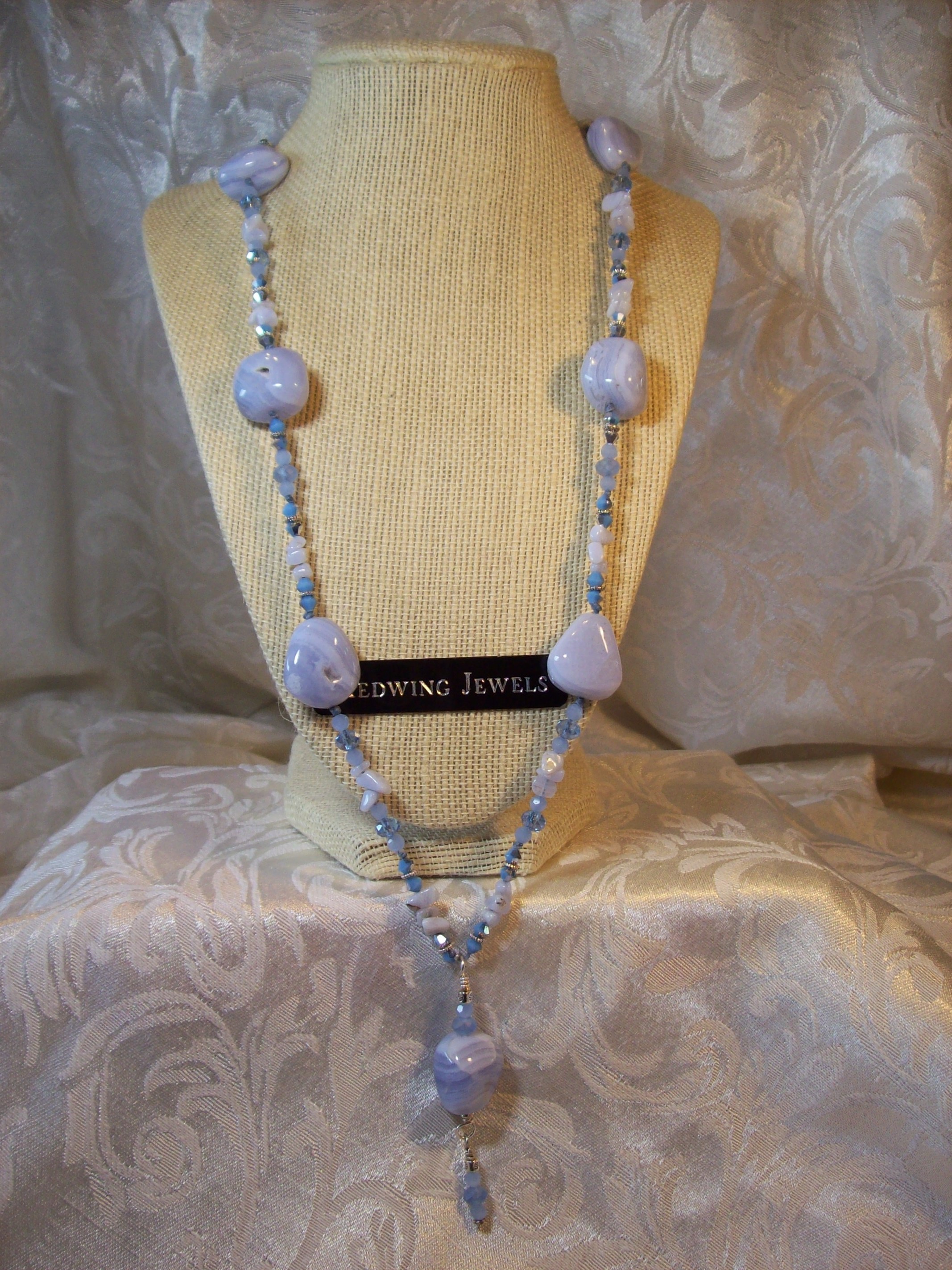 Semi-Precious Blue Lace Agate Tassel Necklace 