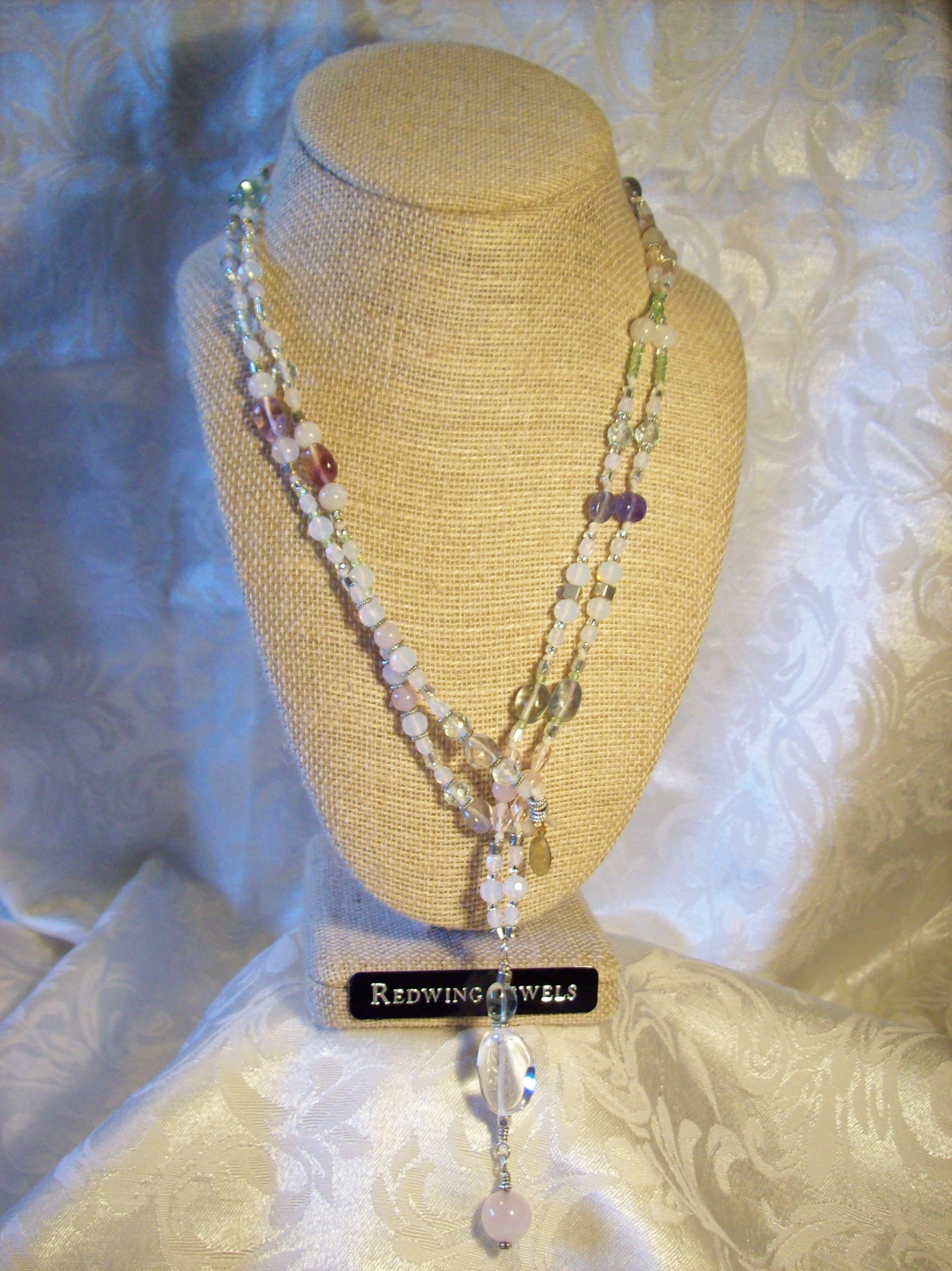 Semi-Precious Moonstone, Fluorite, Rose Quartz Tassel Necklace