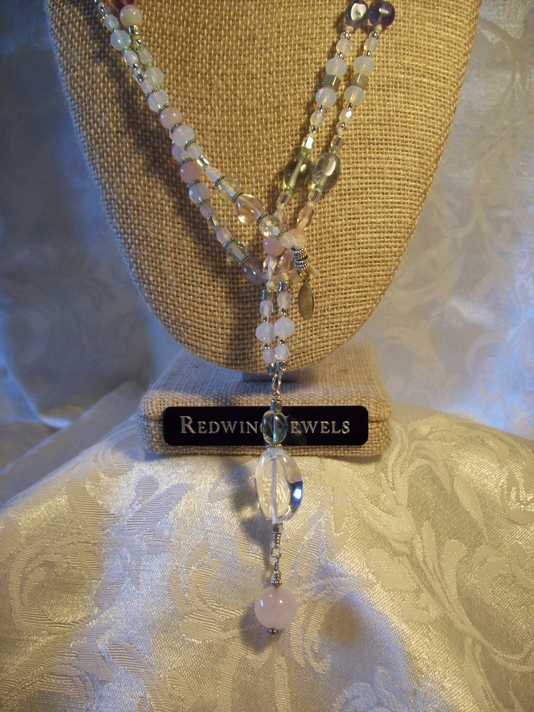 Semi-Precious Moonstone, Fluorite, Rose Quartz Tassel Necklace