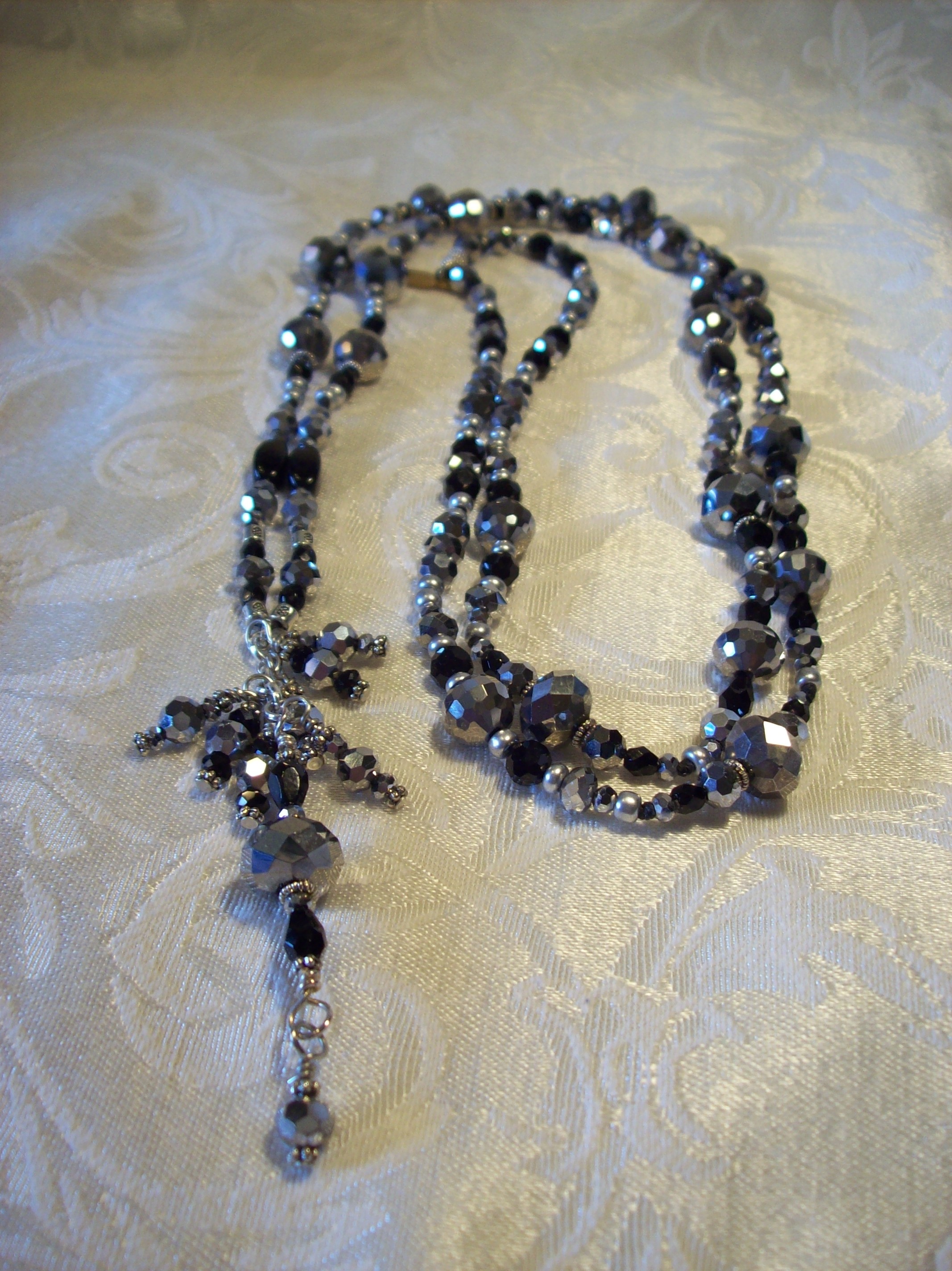 Silver and Black Sparkle Tassel Necklace 