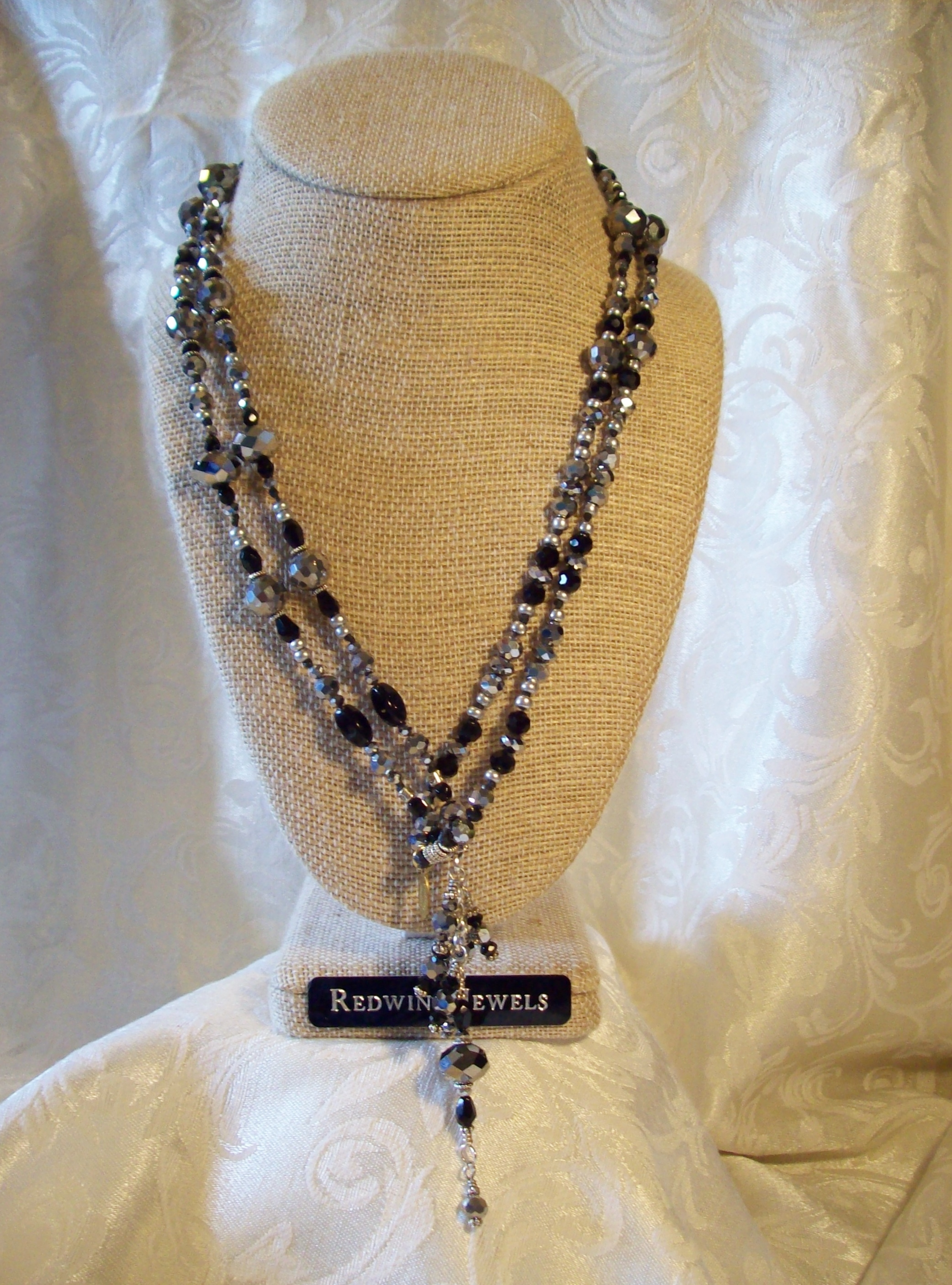 Silver and Black Sparkle Tassel Necklace 