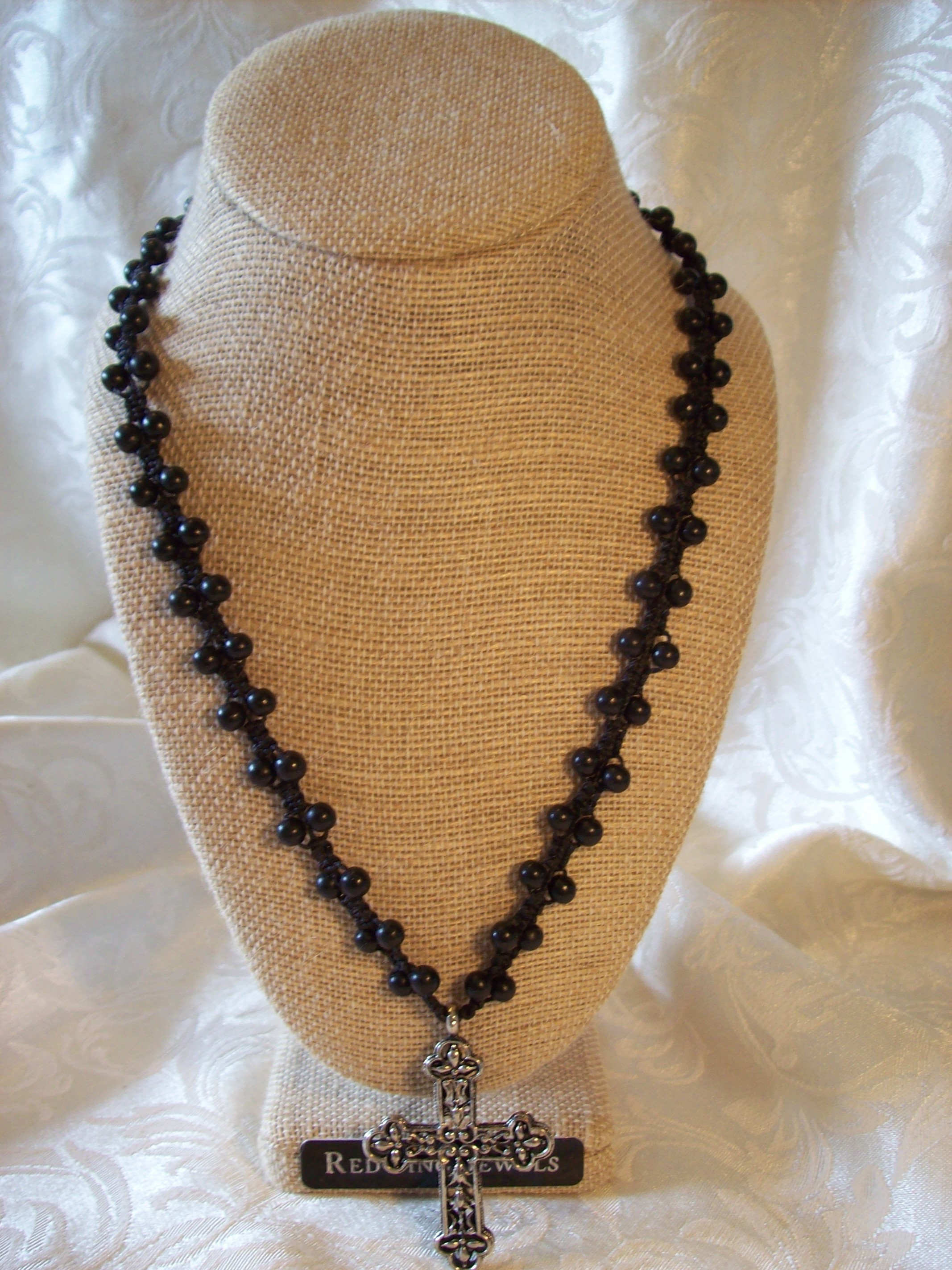 Macramé Black Stone Cross Necklace