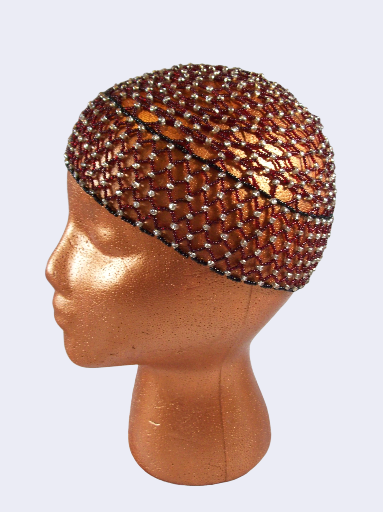 Red, Silver and Black Handcrafted 1920s Beaded Flapper Hat Price