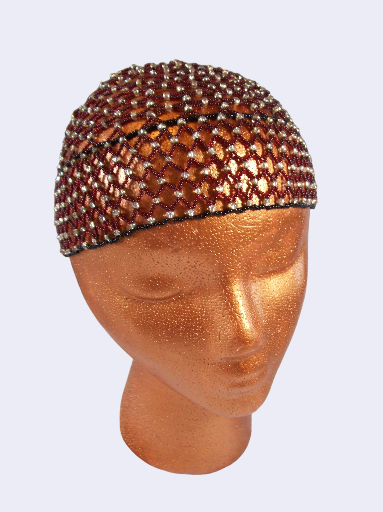 Red, Silver and Black Handcrafted 1920s Beaded Flapper Hat Price