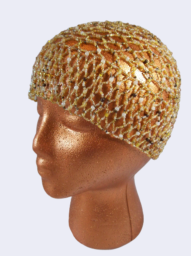  Hand beaded Tan & Cream 1920s Flapper Hat 