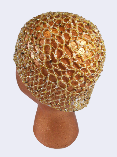  Hand beaded Tan & Cream 1920s Flapper Hat 