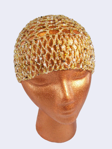  Hand beaded Tan & Cream 1920s Flapper Hat 
