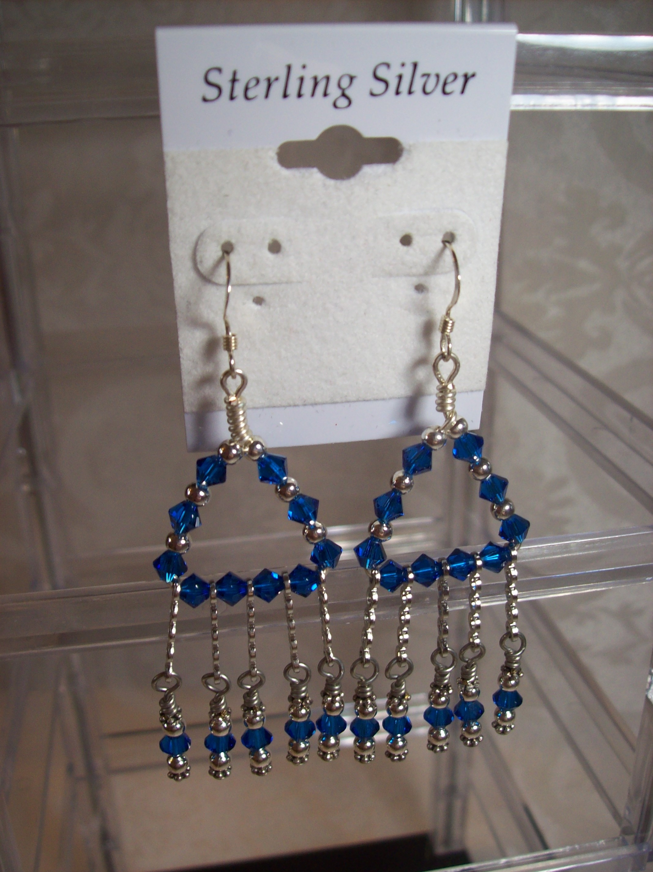  Blue Swarovski crystal triangle  Chandelier Earrings
